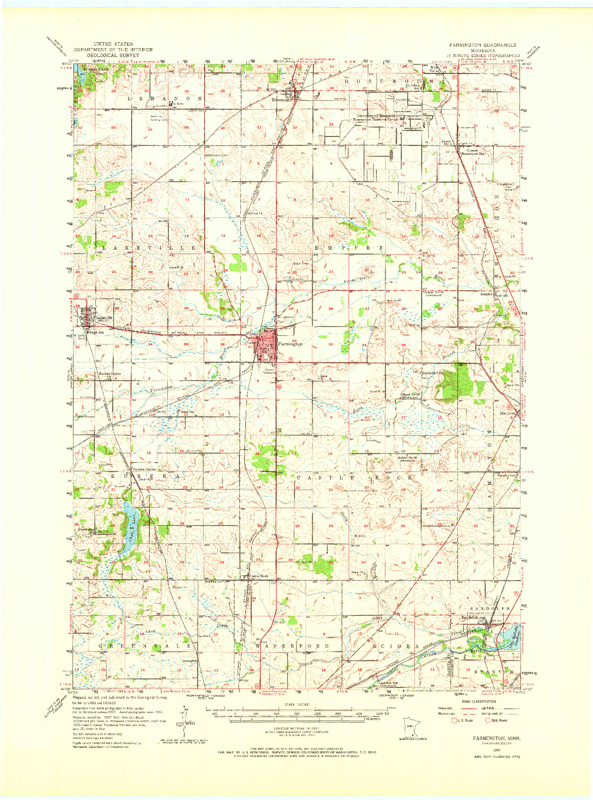 USGS 1:62500-SCALE QUADRANGLE FOR FARMINGTON, MN 1957