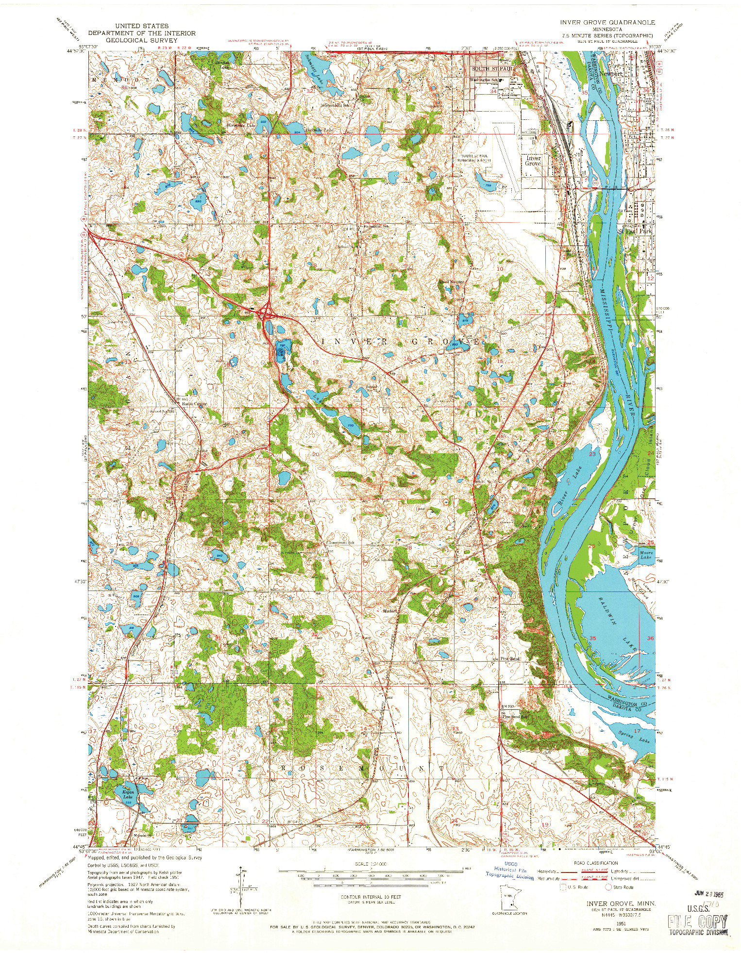 USGS 1:24000-SCALE QUADRANGLE FOR INVER GROVE, MN 1951