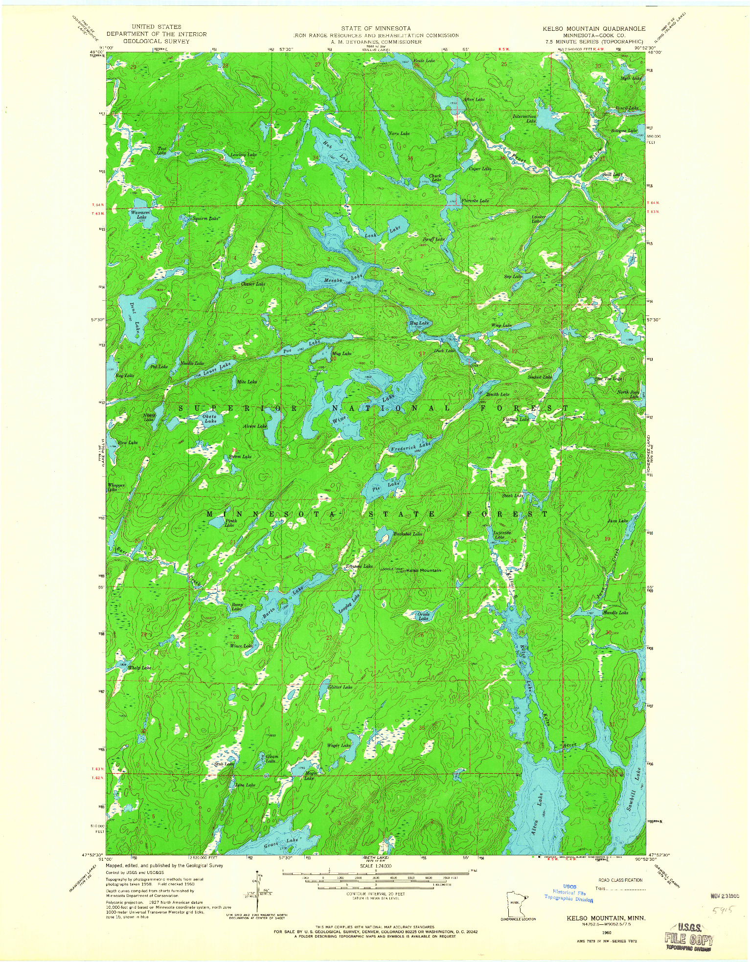 USGS 1:24000-SCALE QUADRANGLE FOR KELSO MOUNTAIN, MN 1960