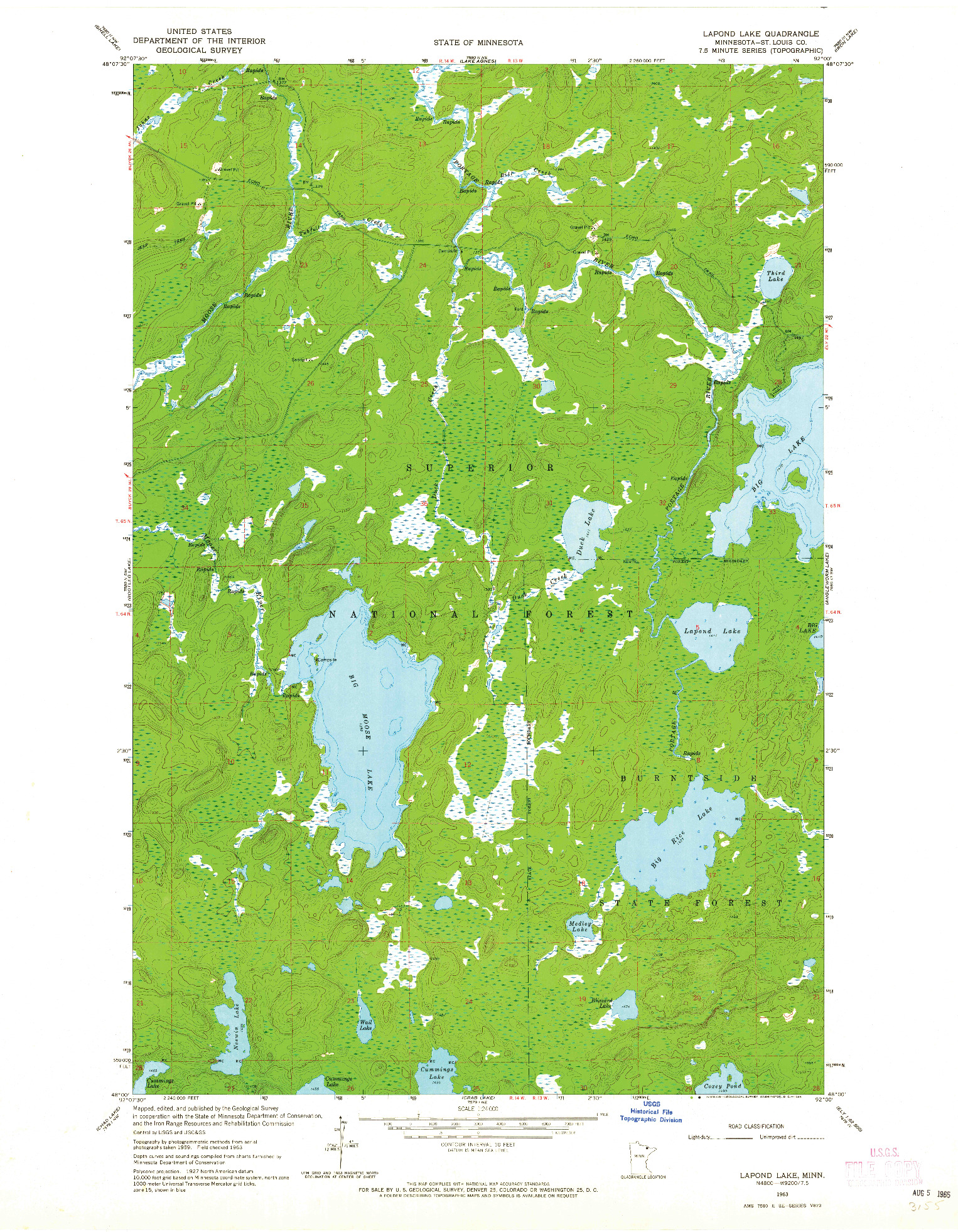 USGS 1:24000-SCALE QUADRANGLE FOR LAPOND LAKE, MN 1963