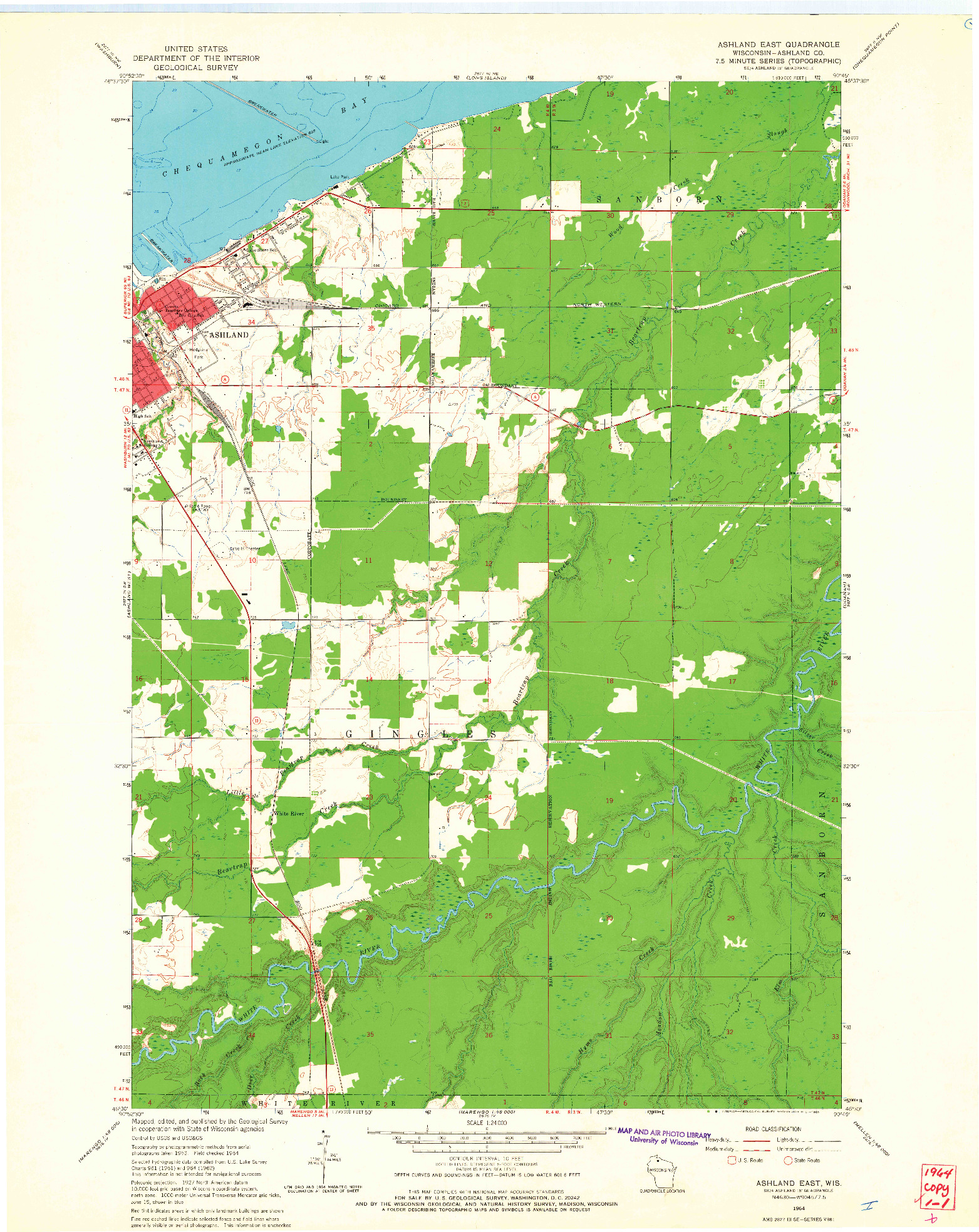 USGS 1:24000-SCALE QUADRANGLE FOR ASHLAND EAST, WI 1964