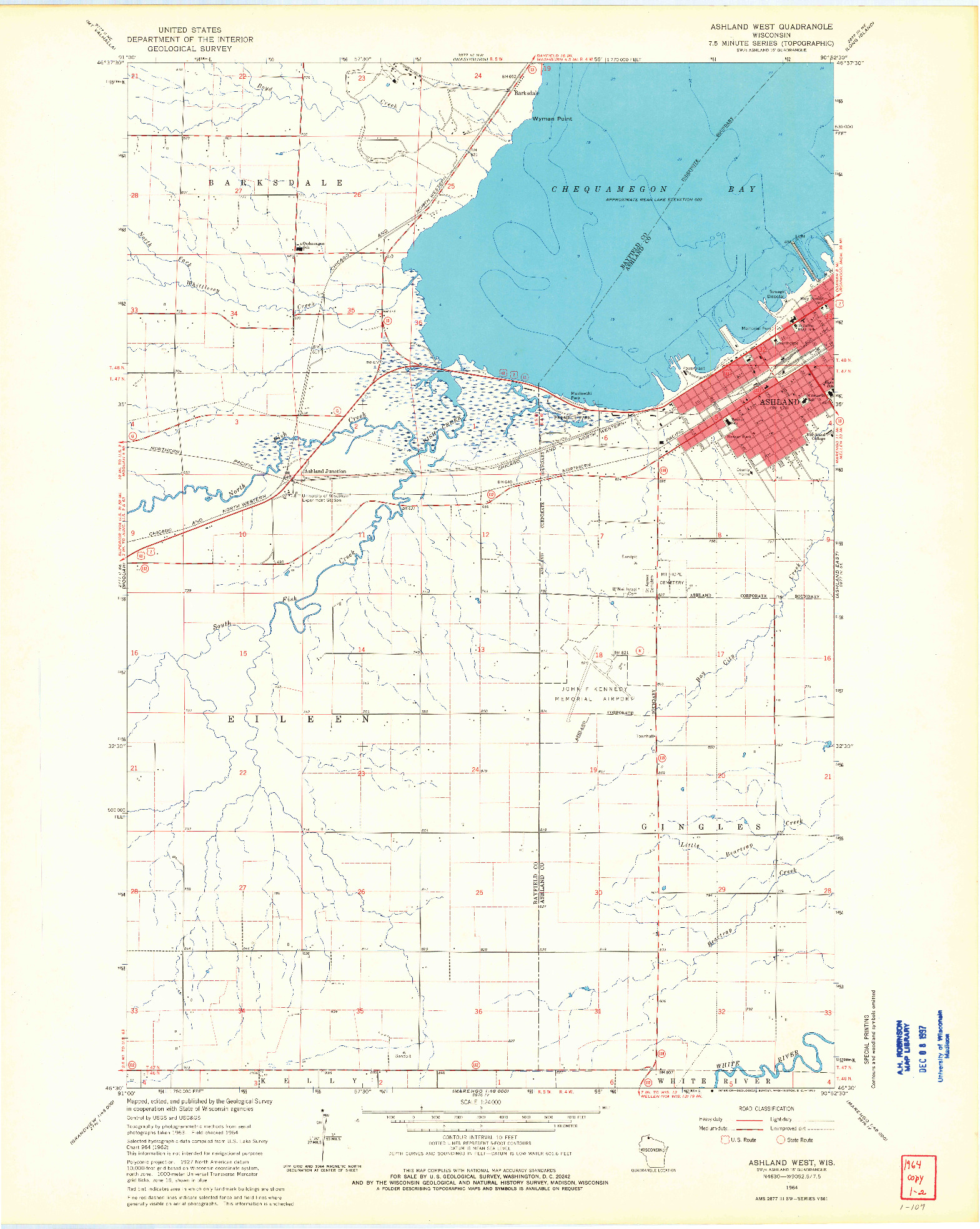 USGS 1:24000-SCALE QUADRANGLE FOR ASHLAND WEST, WI 1964