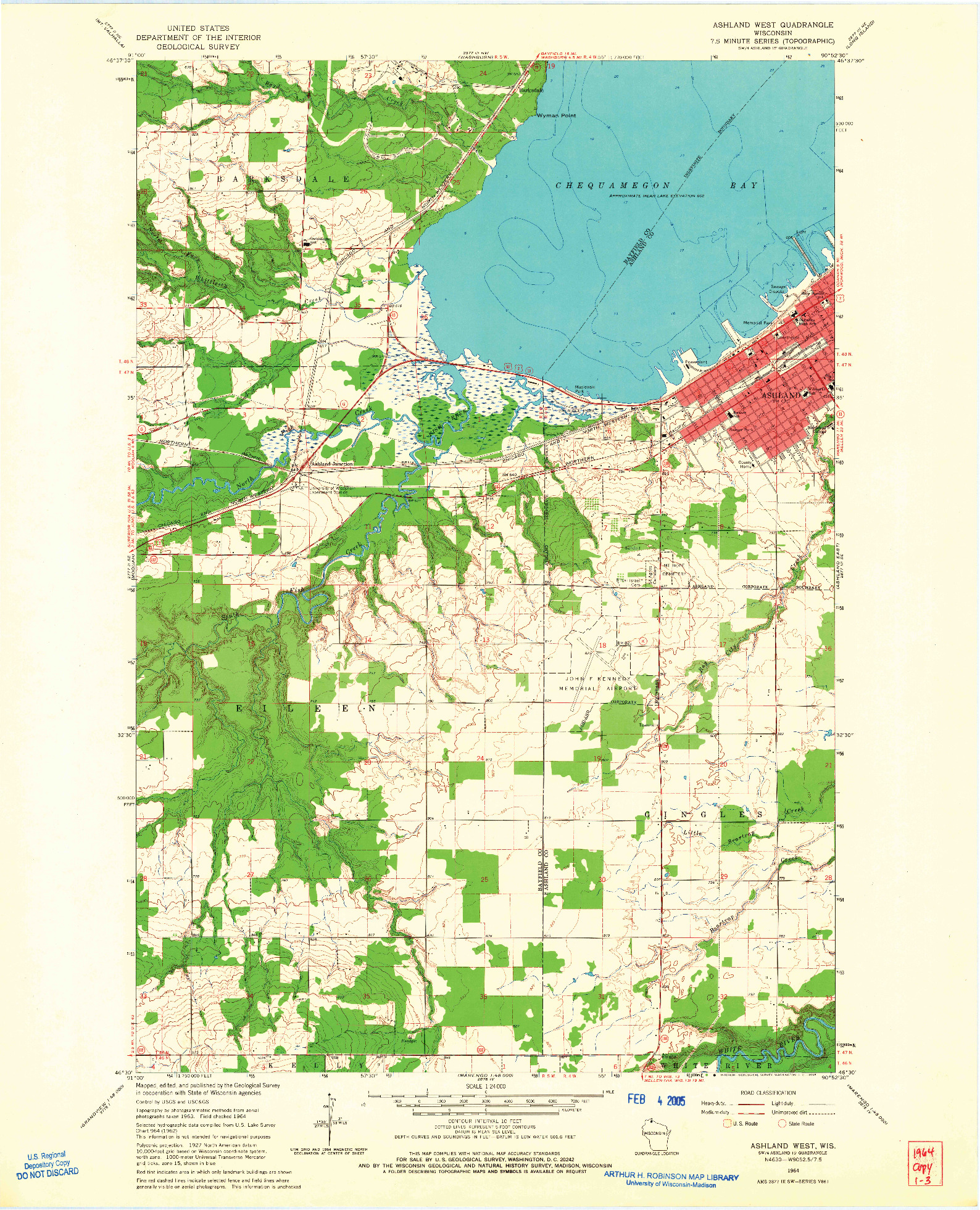 USGS 1:24000-SCALE QUADRANGLE FOR ASHLAND WEST, WI 1964