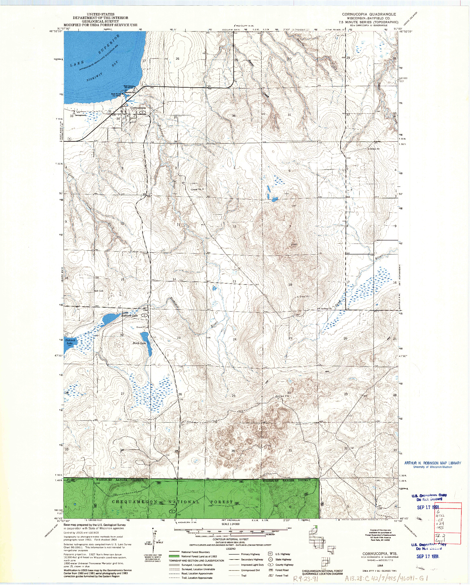 USGS 1:24000-SCALE QUADRANGLE FOR CORNUCOPIA, WI 1964