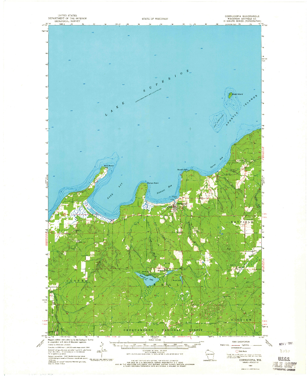 USGS 1:62500-SCALE QUADRANGLE FOR CORNUCOPIA, WI 1964