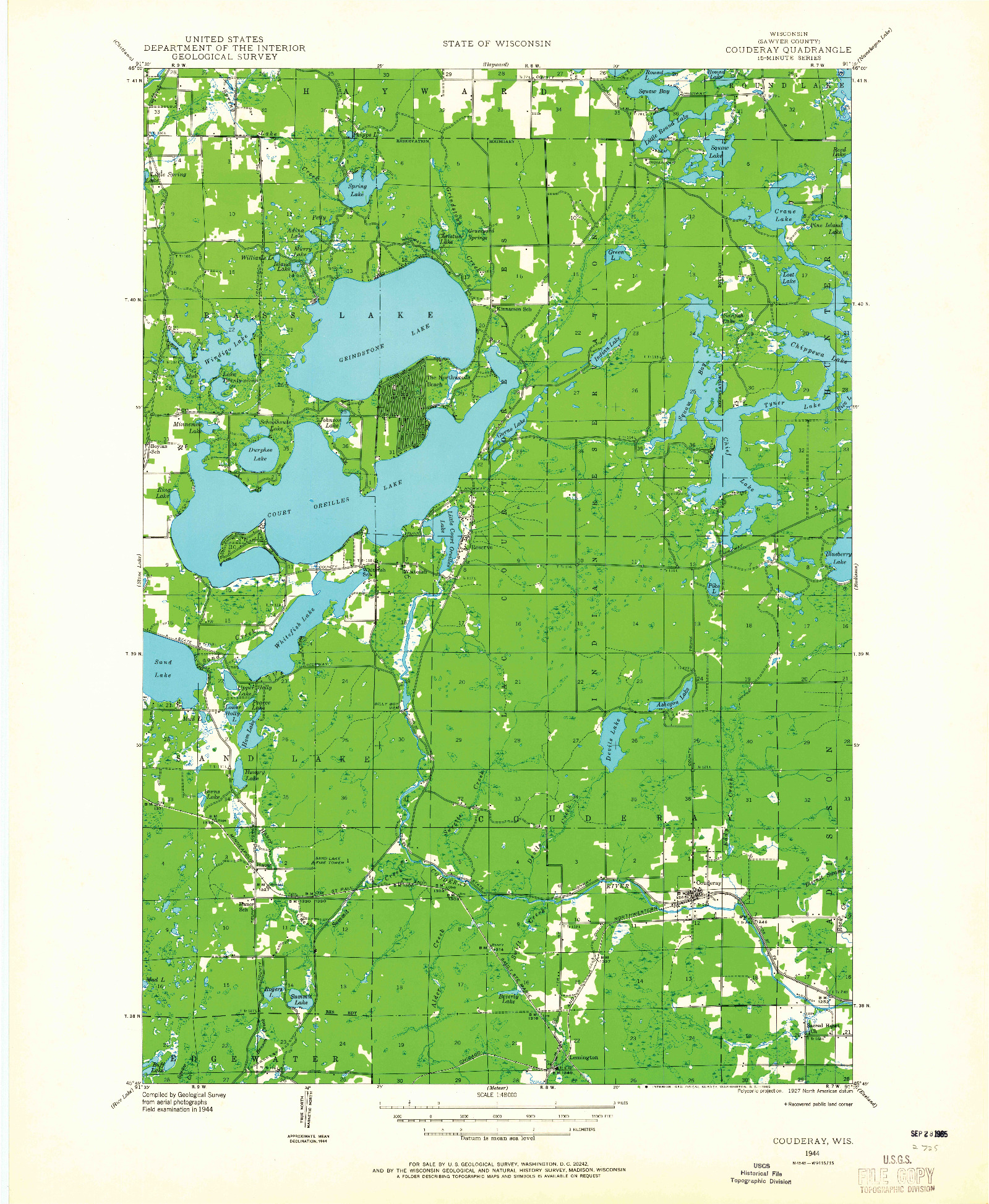 USGS 1:48000-SCALE QUADRANGLE FOR COUDERAY, WI 1944