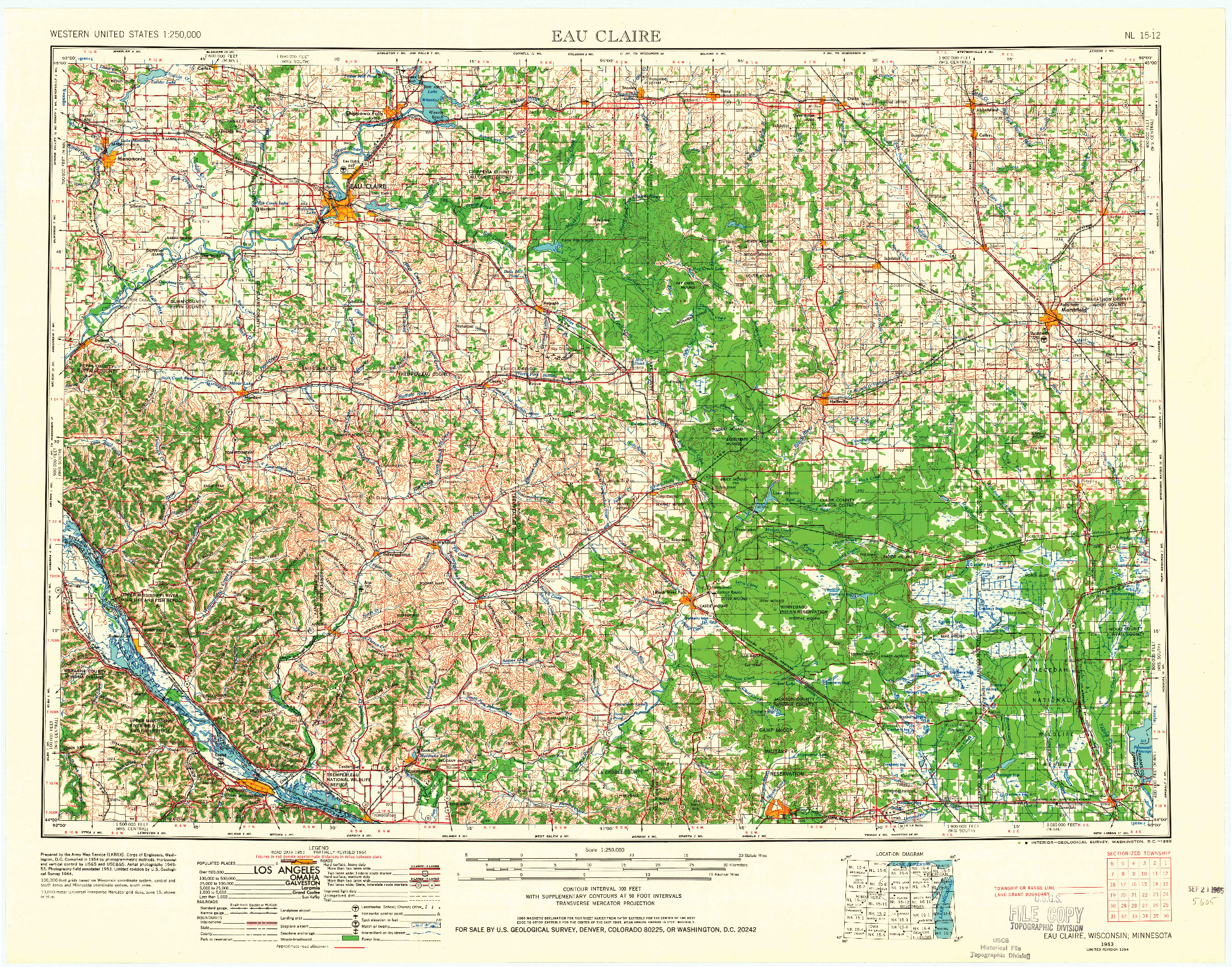 USGS 1:250000-SCALE QUADRANGLE FOR EAU CLAIRE, WI 1953