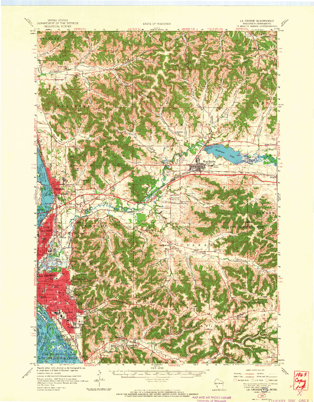 USGS 1:62500-SCALE QUADRANGLE FOR LA CROSSE, WI 1963