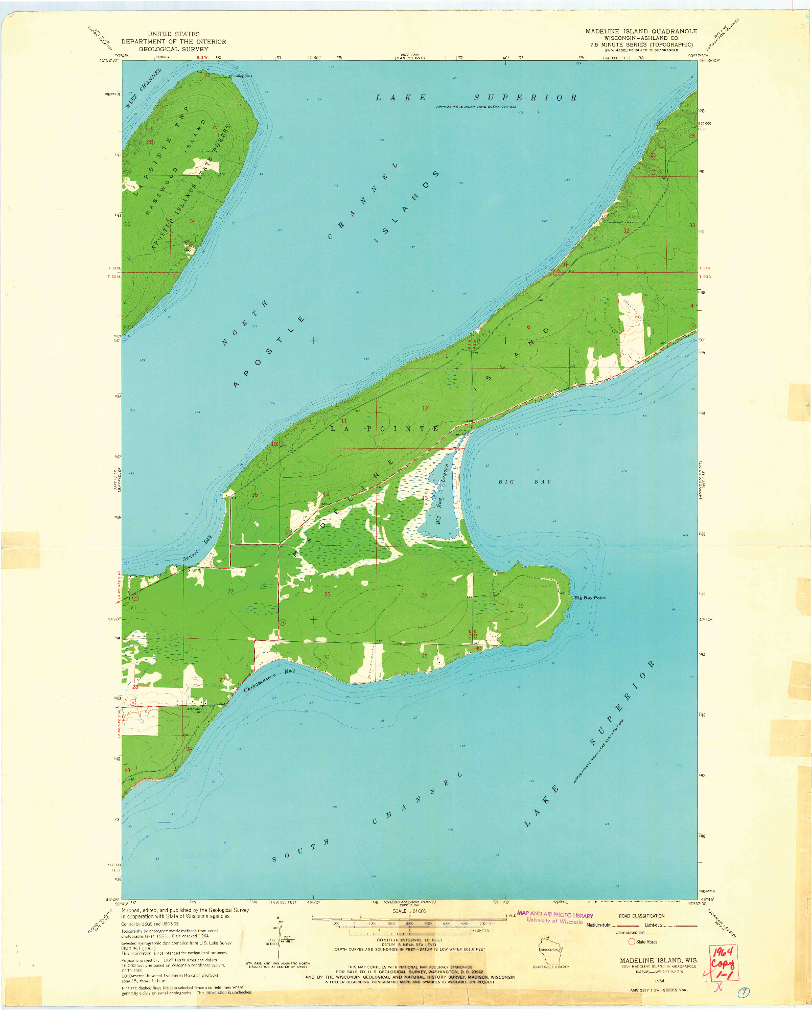 USGS 1:24000-SCALE QUADRANGLE FOR MADELINE ISLAND, WI 1964