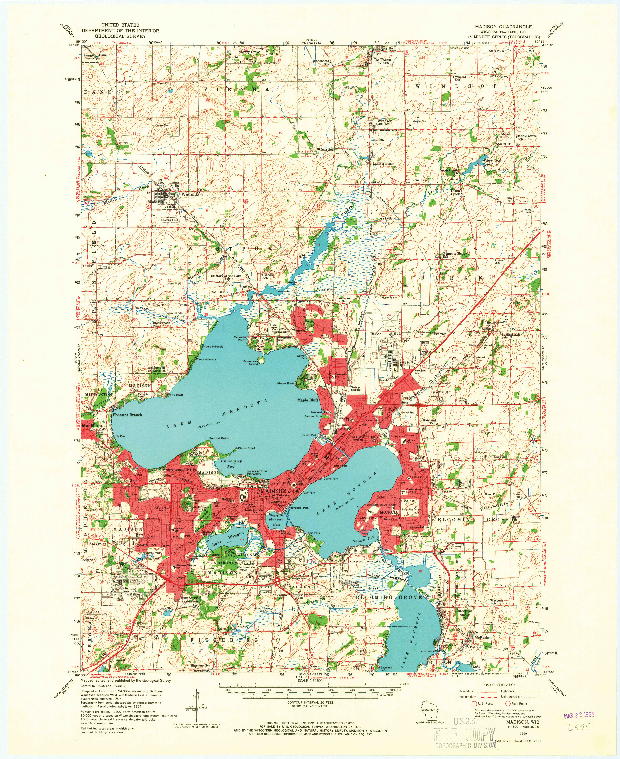 USGS 1:62500-SCALE QUADRANGLE FOR MADISON, WI 1959