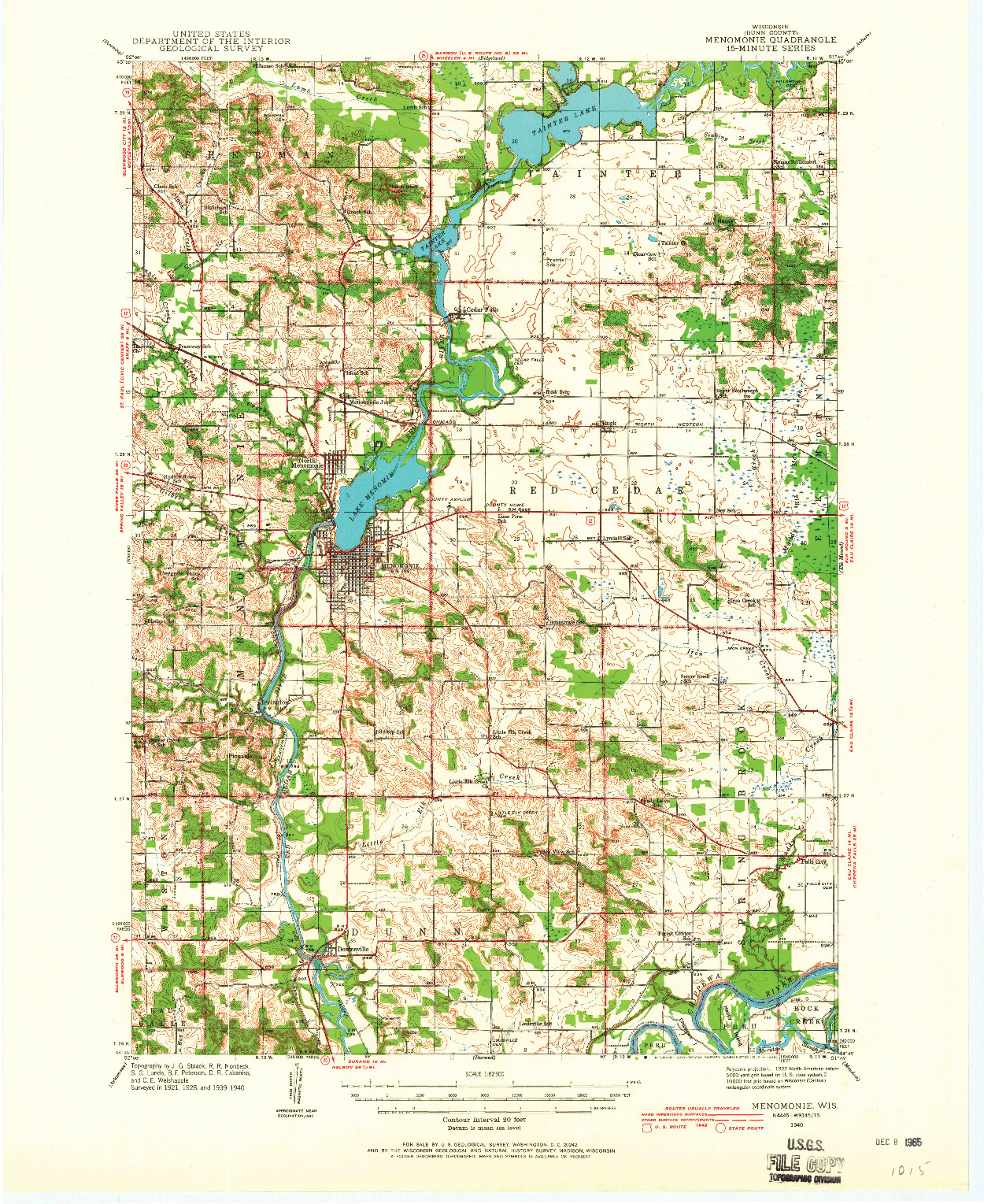 USGS 1:62500-SCALE QUADRANGLE FOR MENOMONIE, WI 1940