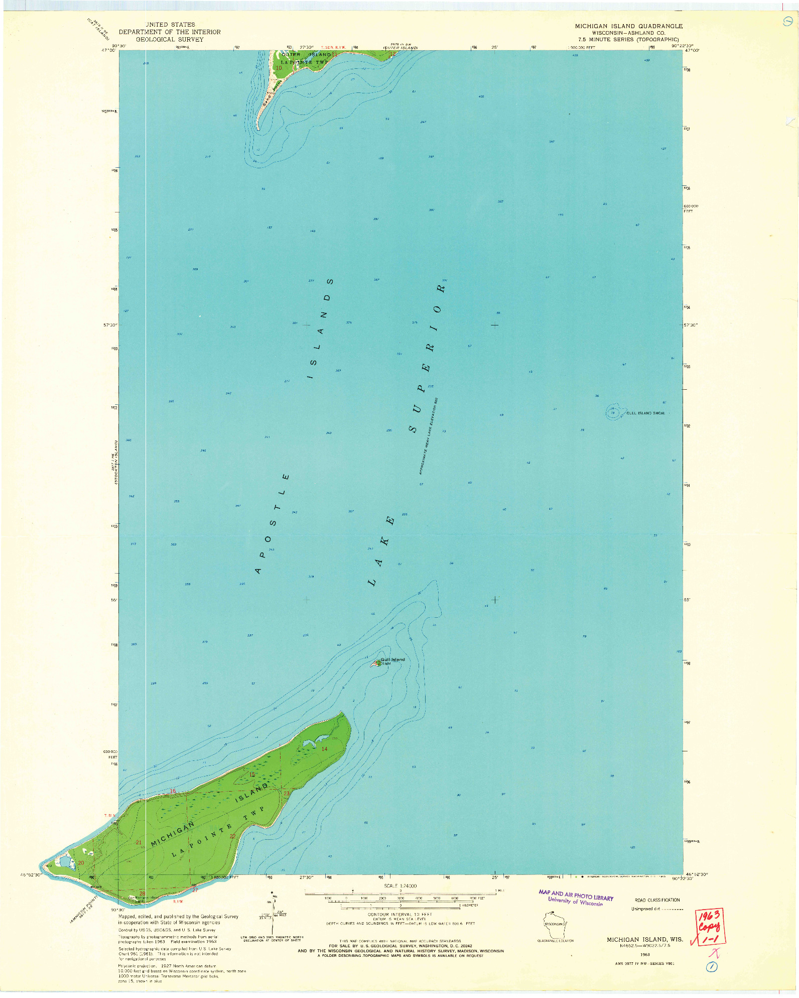 USGS 1:24000-SCALE QUADRANGLE FOR MICHIGAN ISLAND, WI 1963