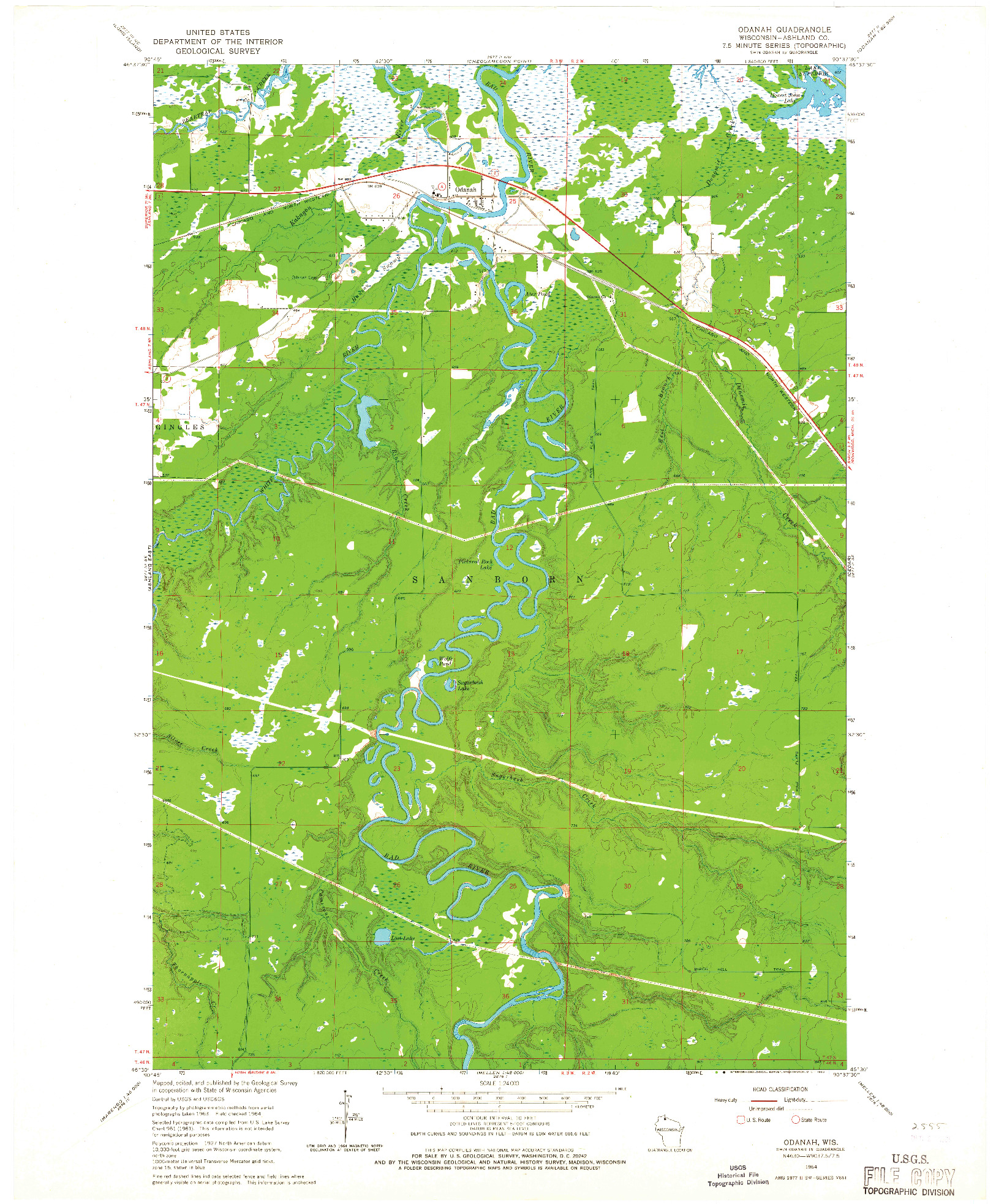 USGS 1:24000-SCALE QUADRANGLE FOR ODANAH, WI 1964