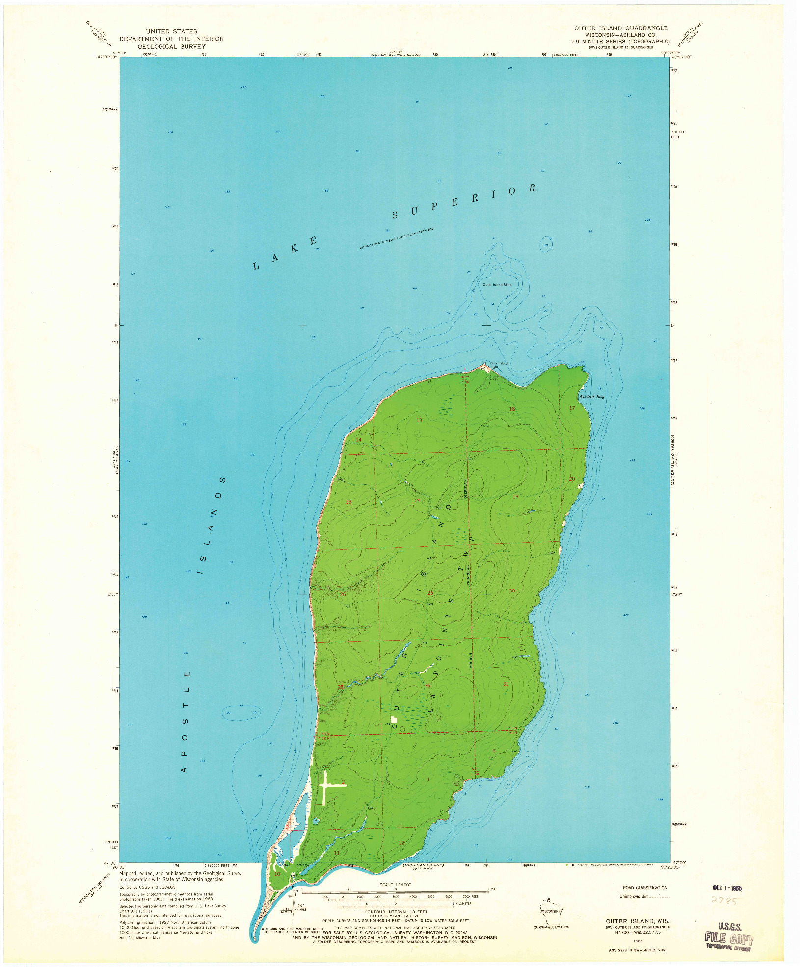 USGS 1:24000-SCALE QUADRANGLE FOR OUTER ISLAND, WI 1963