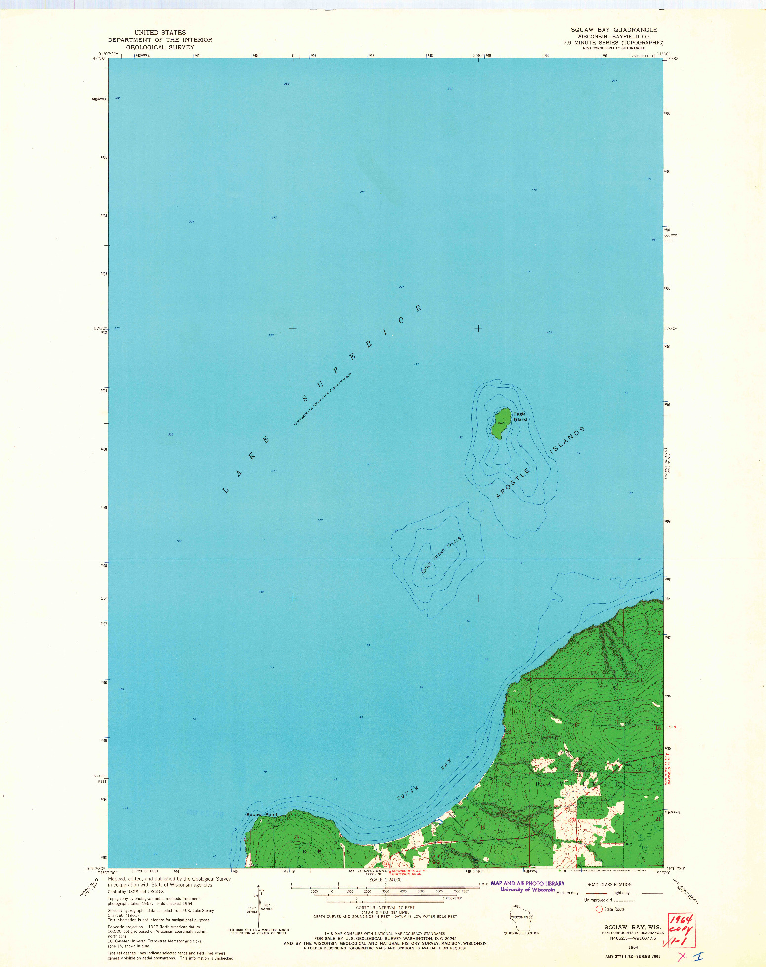 USGS 1:24000-SCALE QUADRANGLE FOR SQUAW BAY, WI 1964