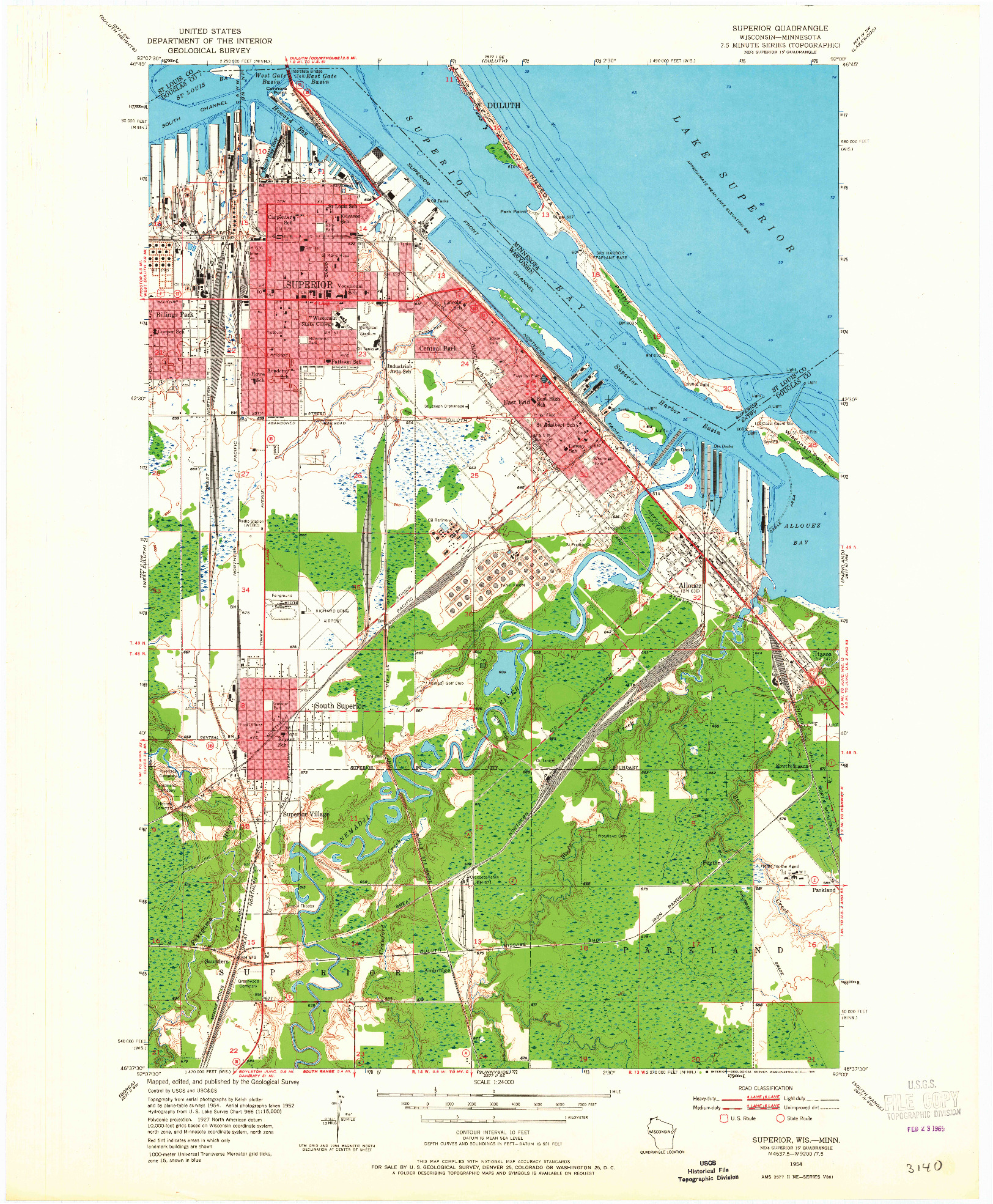 USGS 1:24000-SCALE QUADRANGLE FOR SUPERIOR, WI 1954