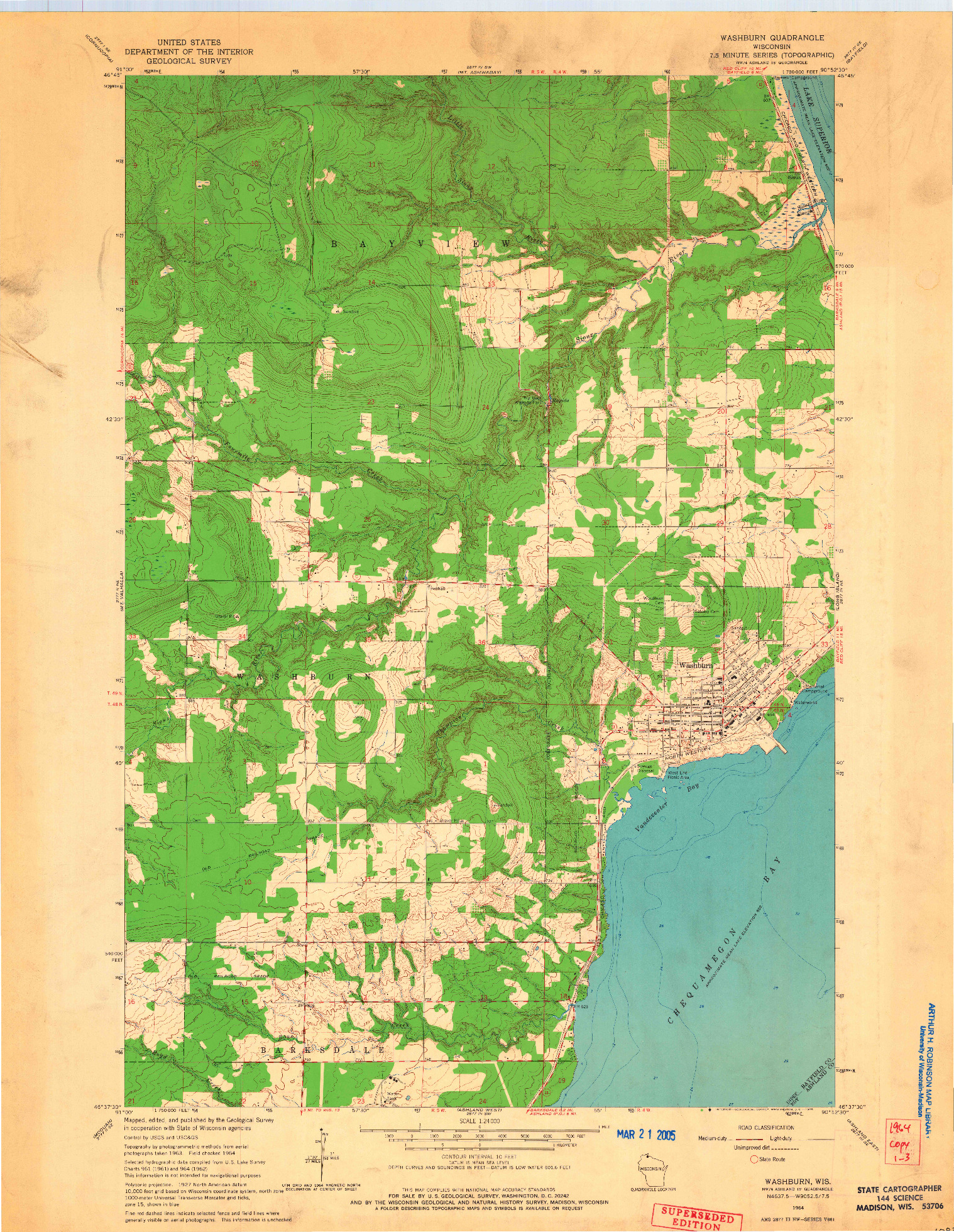 USGS 1:24000-SCALE QUADRANGLE FOR WASHBURN, WI 1964