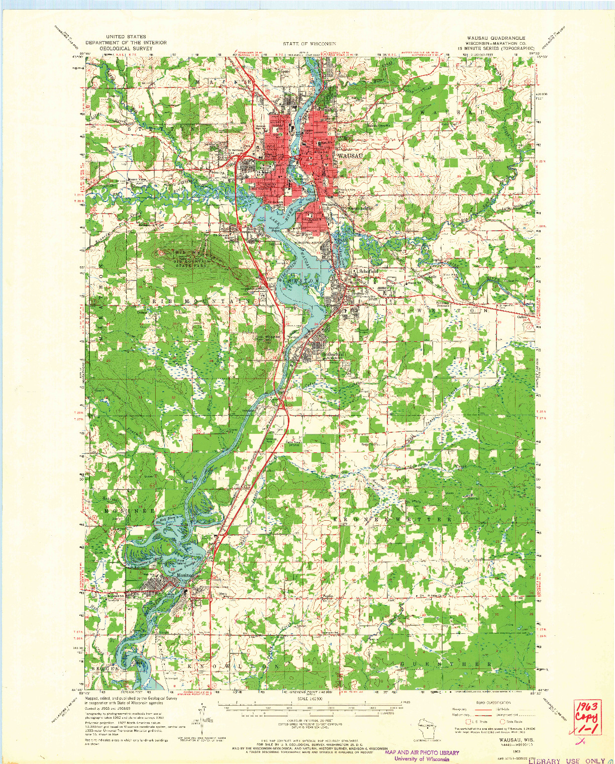 USGS 1:62500-SCALE QUADRANGLE FOR WAUSAU, WI 1963