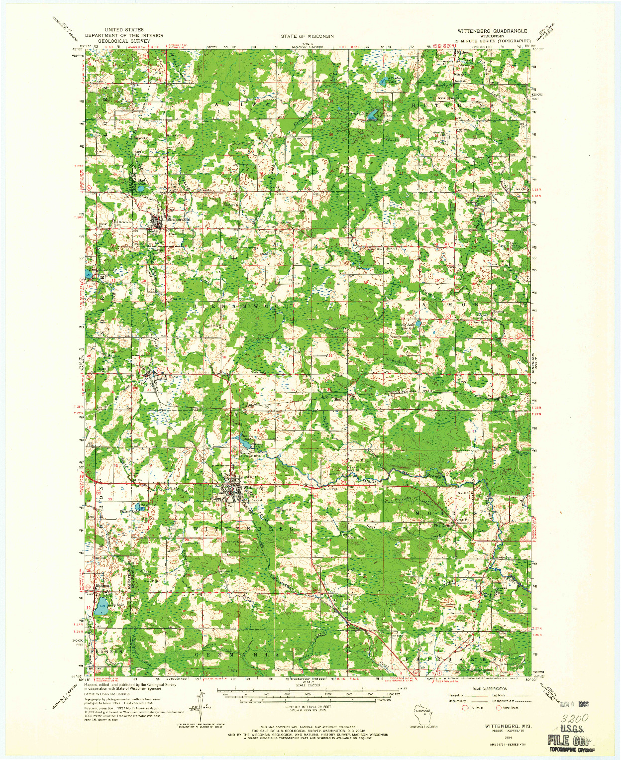 USGS 1:62500-SCALE QUADRANGLE FOR WITTENBERG, WI 1964