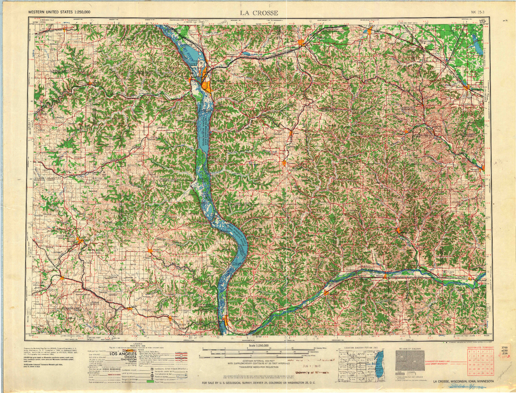 USGS 1:250000-SCALE QUADRANGLE FOR LA CROSSE, WI 1965