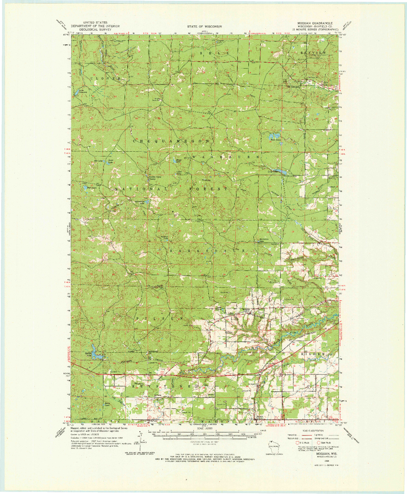 USGS 1:62500-SCALE QUADRANGLE FOR MOQUAH, WI 1964