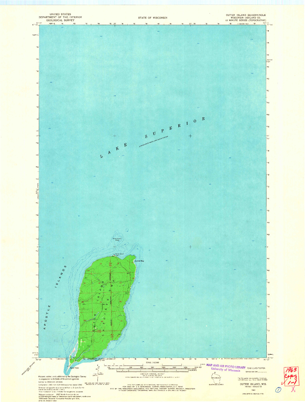 USGS 1:62500-SCALE QUADRANGLE FOR OUTER ISLAND, WI 1963