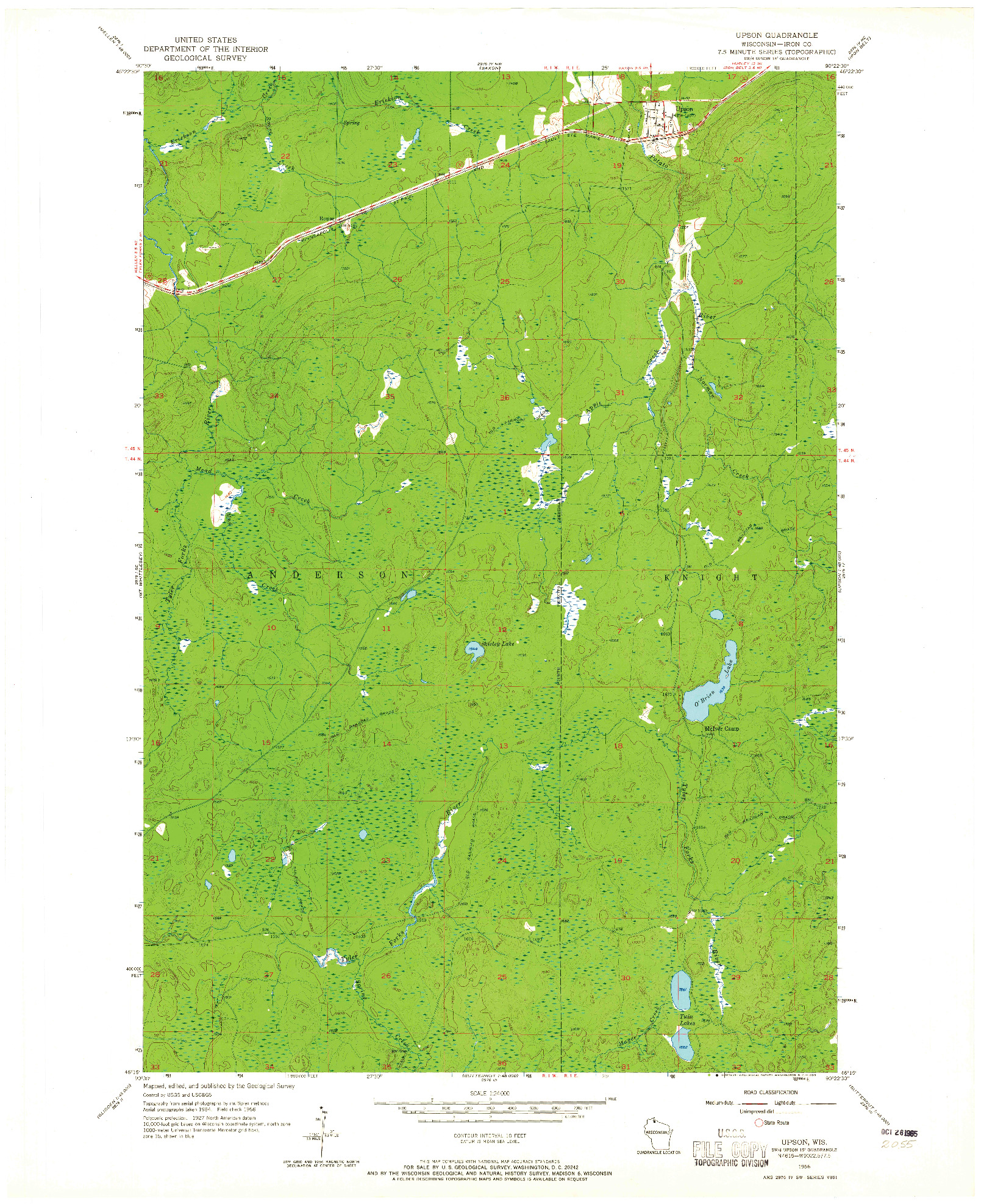 USGS 1:24000-SCALE QUADRANGLE FOR UPSON, WI 1956