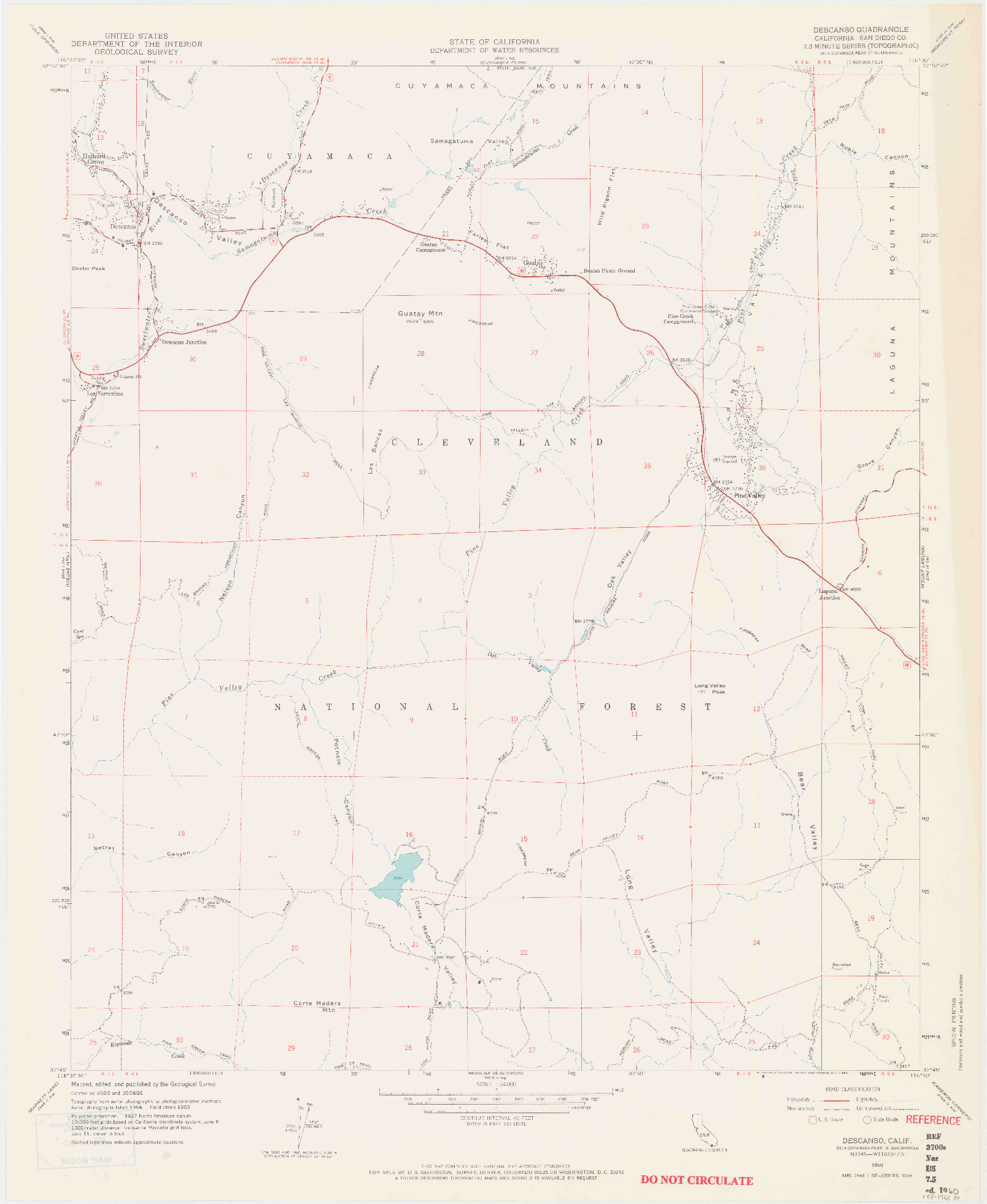 USGS 1:24000-SCALE QUADRANGLE FOR DESCANSO, CA 1960