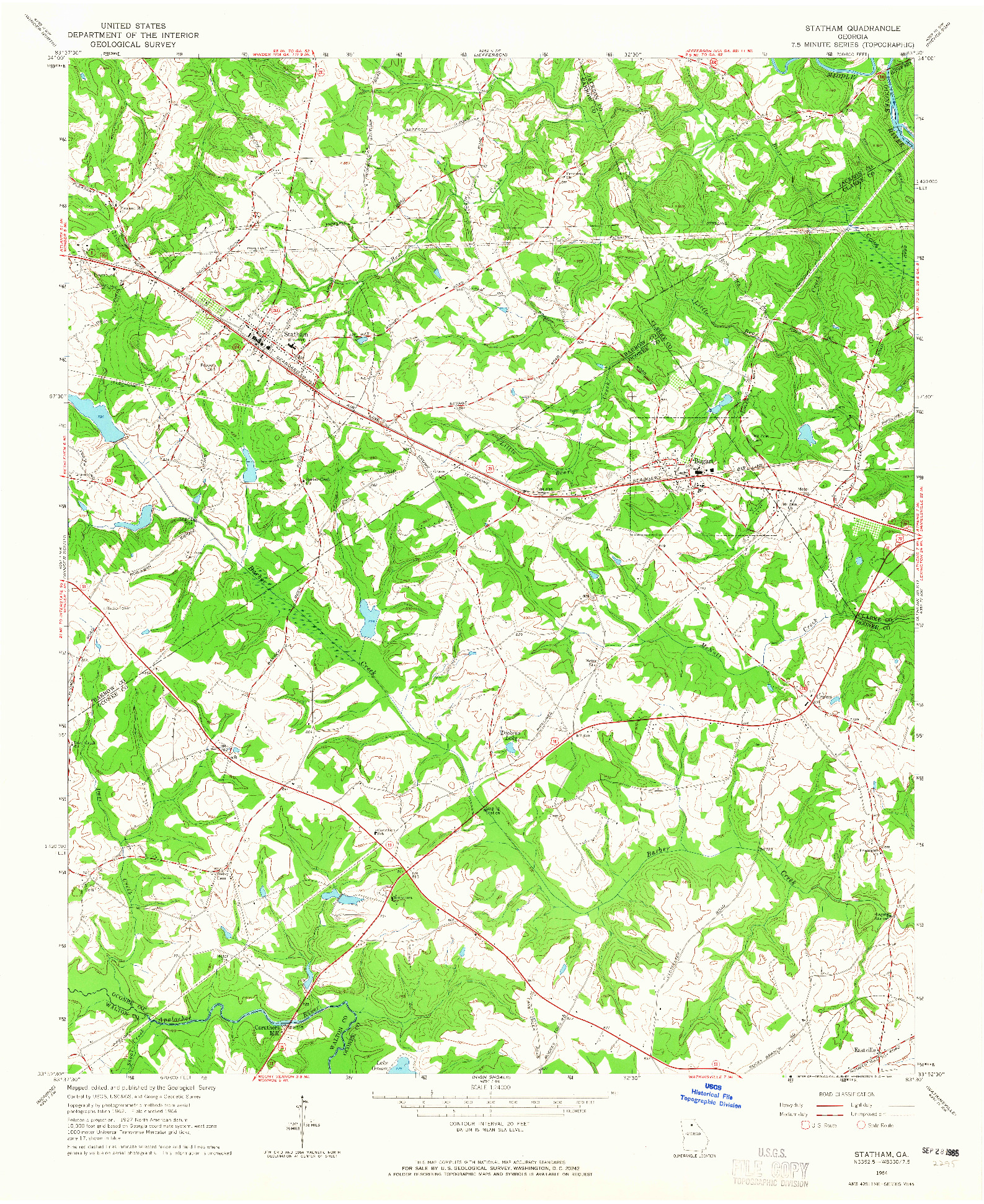 USGS 1:24000-SCALE QUADRANGLE FOR STATHAM, GA 1964