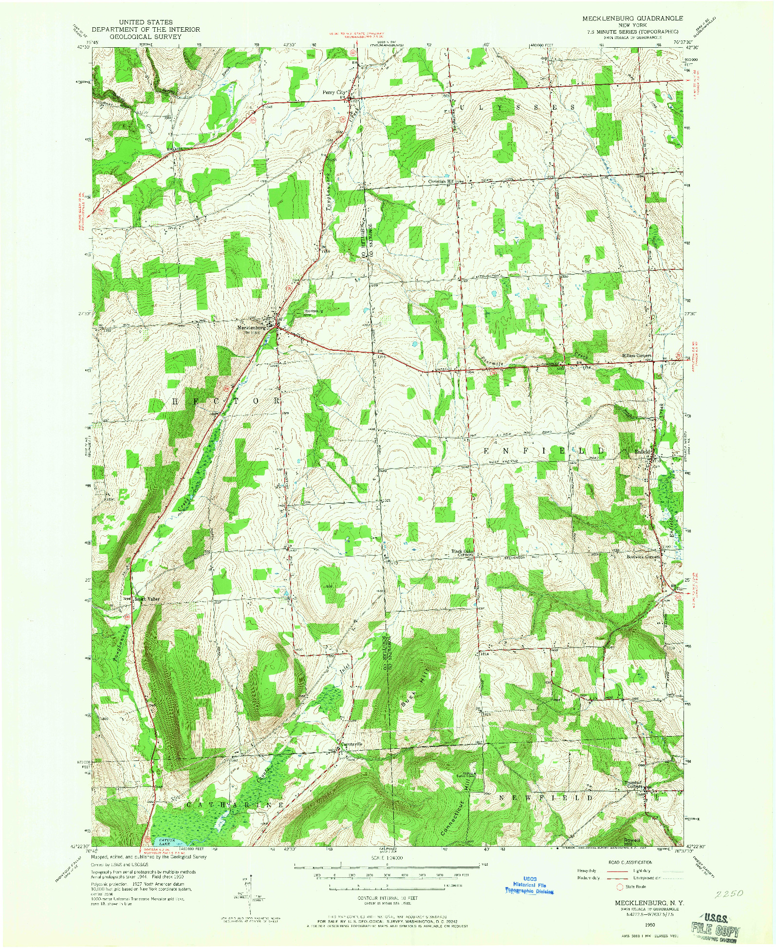 USGS 1:24000-SCALE QUADRANGLE FOR MECKLENBURG, NY 1950