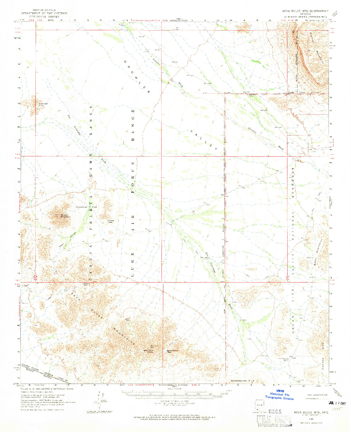 USGS 1:62500-SCALE QUADRANGLE FOR AGUA DULCE MTS, AZ 1964