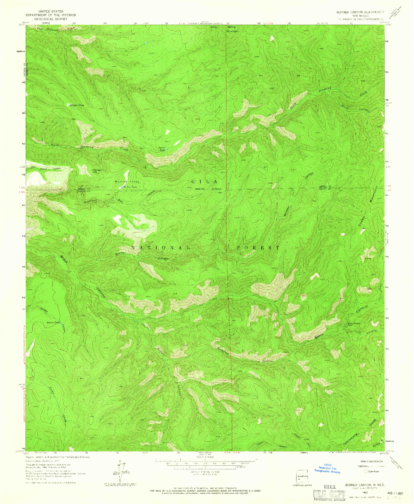 USGS 1:24000-SCALE QUADRANGLE FOR BONNER CANYON, NM 1963