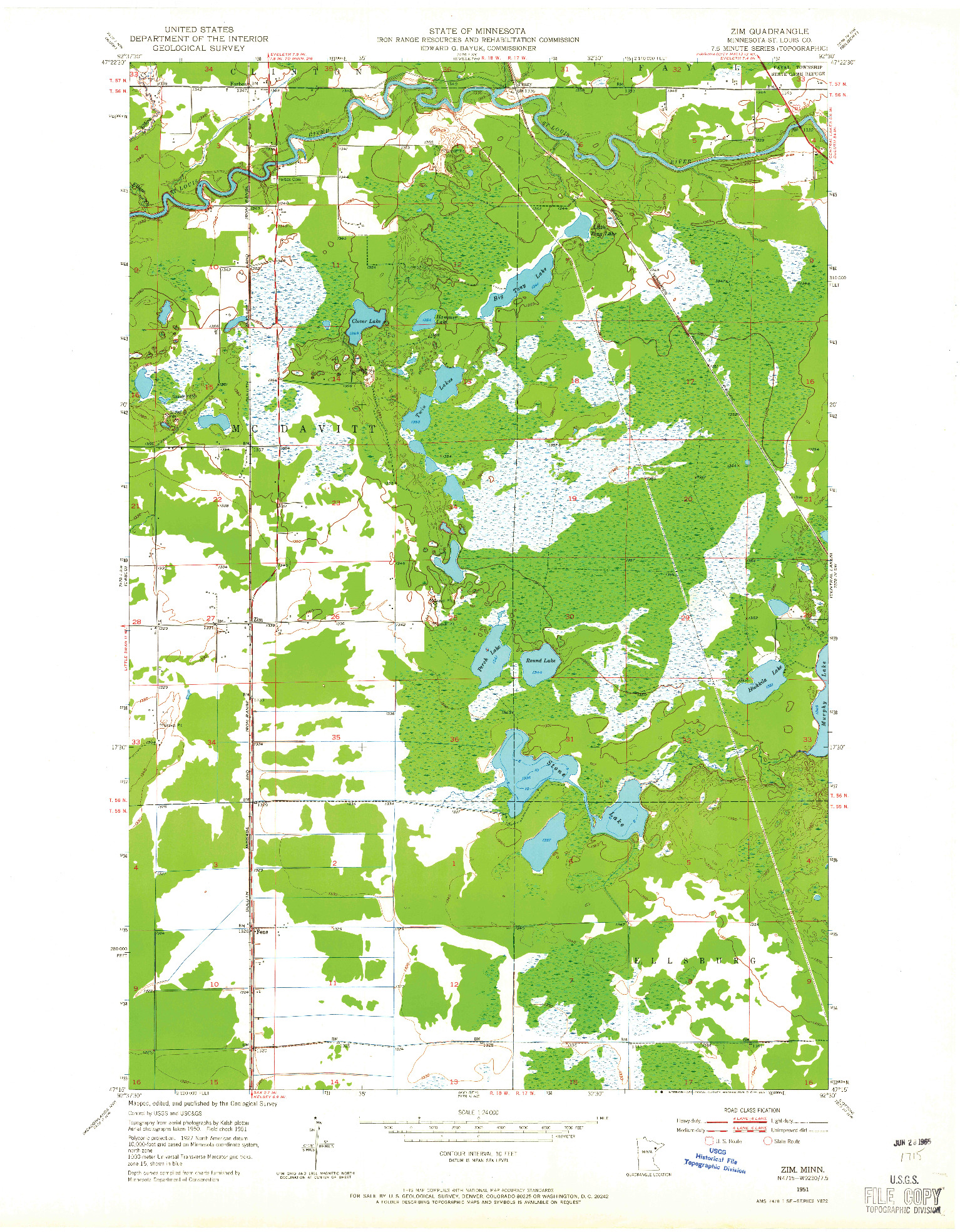 USGS 1:24000-SCALE QUADRANGLE FOR ZIM, MN 1951