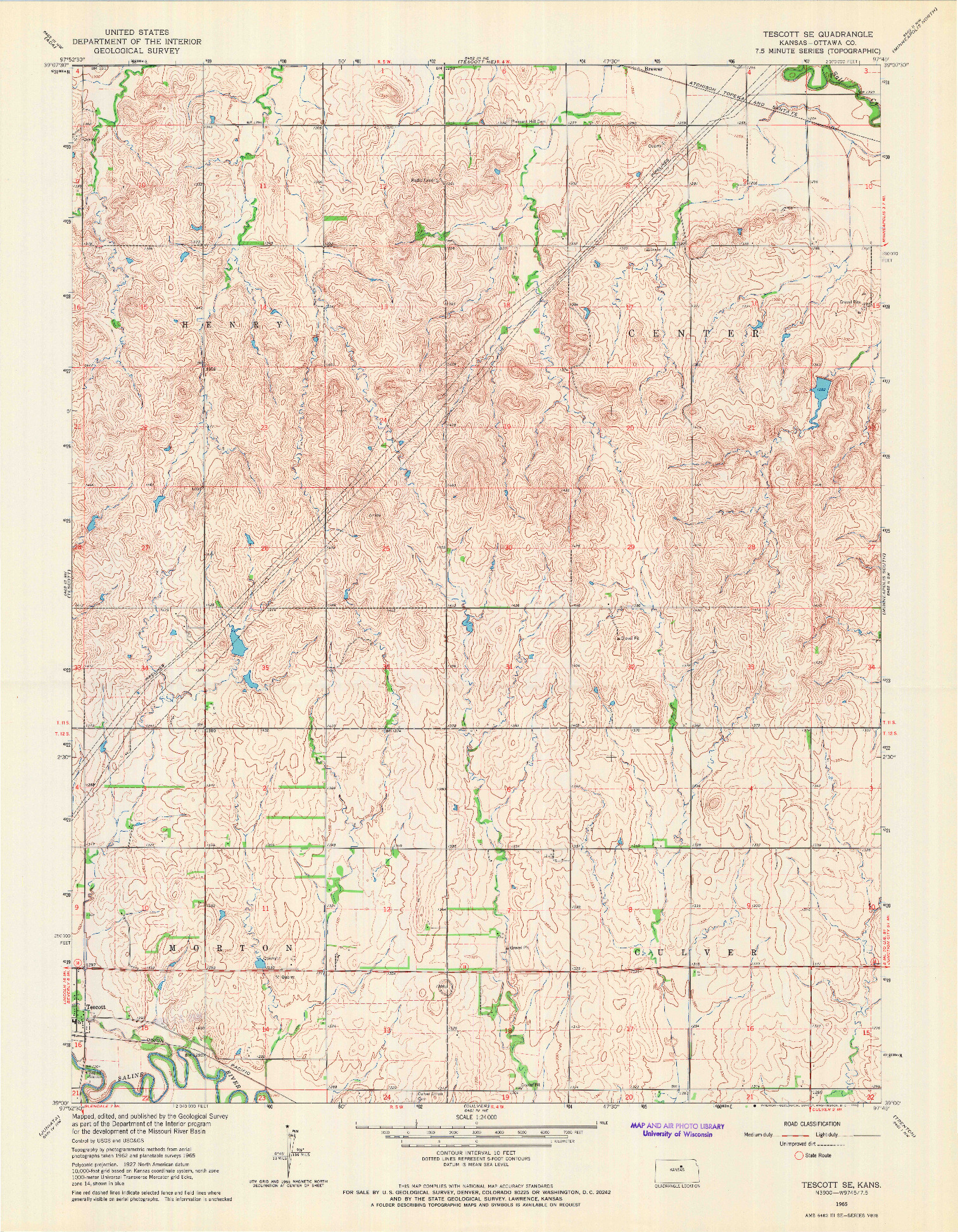 USGS 1:24000-SCALE QUADRANGLE FOR TESCOTT SE, KS 1965