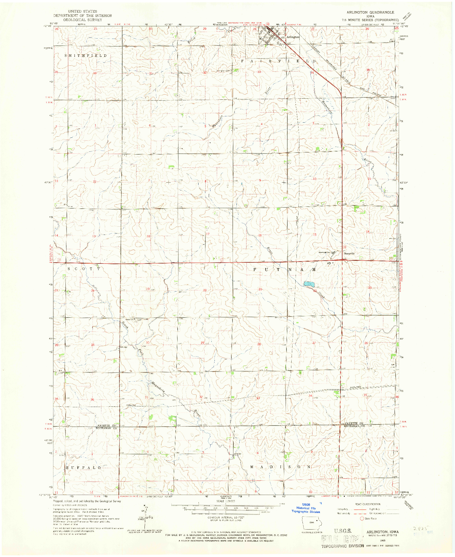 USGS 1:24000-SCALE QUADRANGLE FOR ARLINGTON, IA 1965