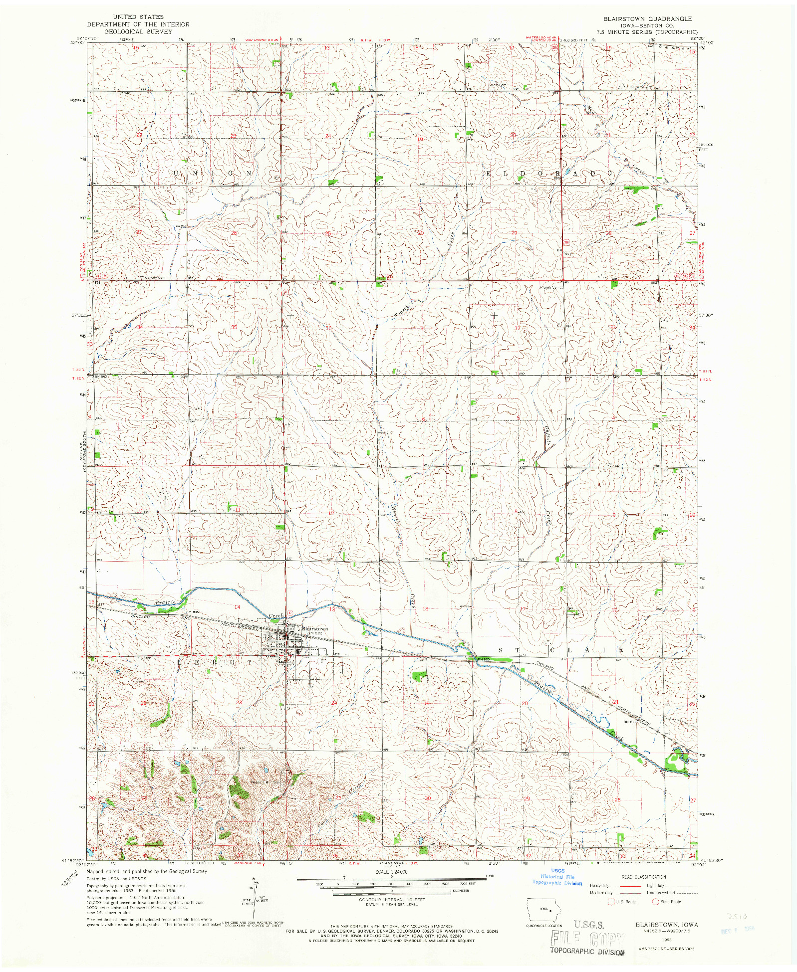 USGS 1:24000-SCALE QUADRANGLE FOR BLAIRSTOWN, IA 1965