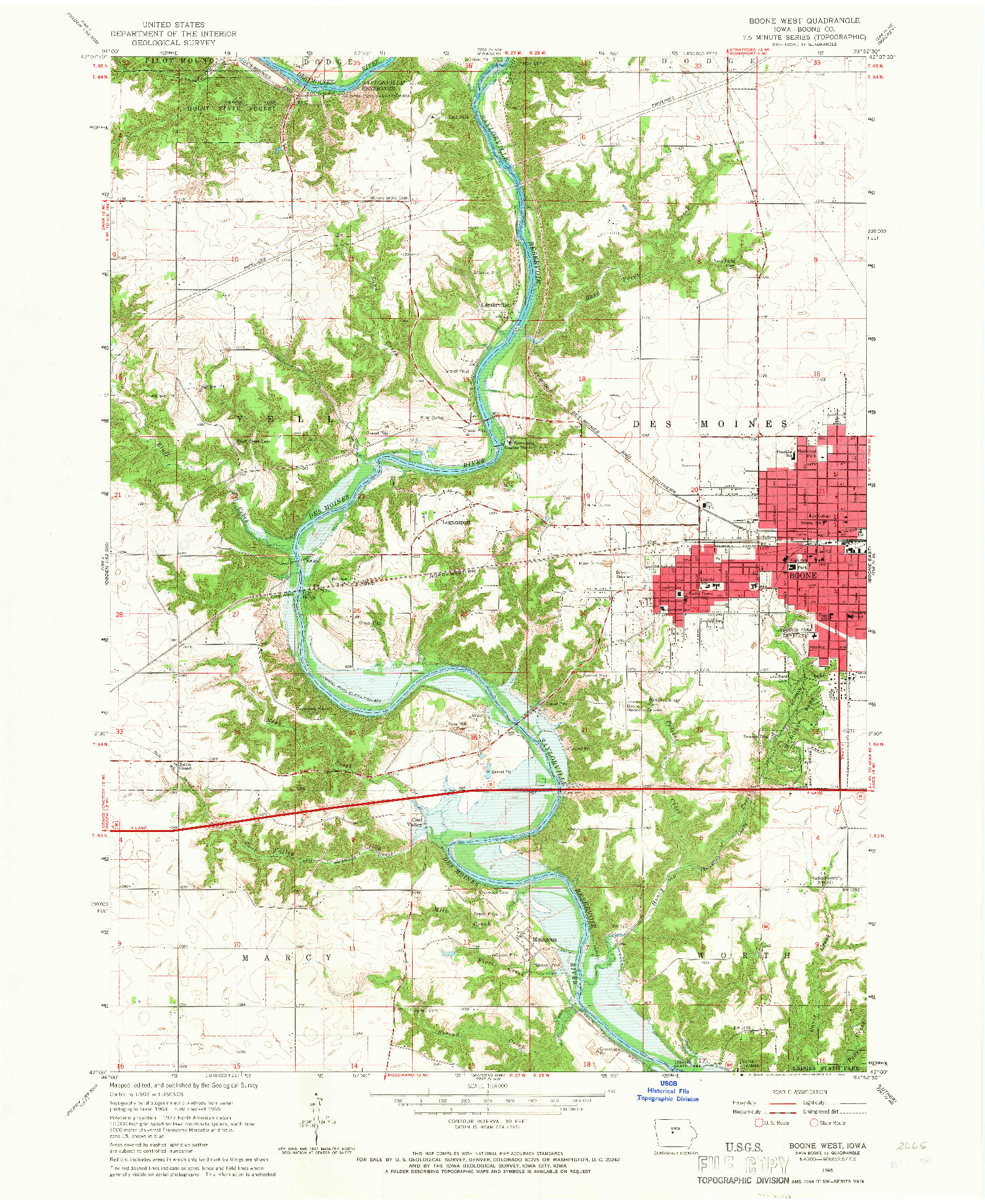 USGS 1:24000-SCALE QUADRANGLE FOR BOONE WEST, IA 1965