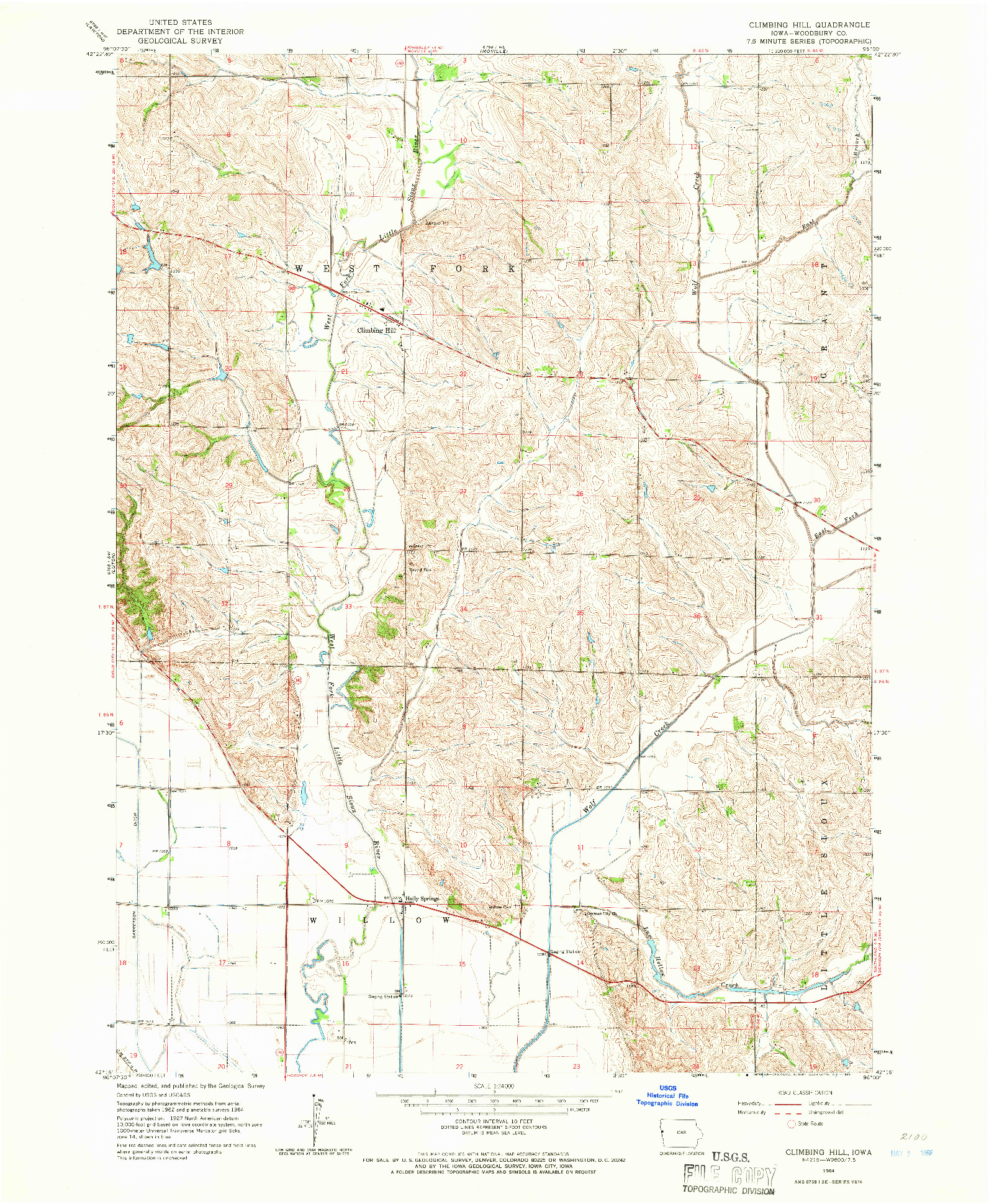 USGS 1:24000-SCALE QUADRANGLE FOR CLIMBING HILL, IA 1964