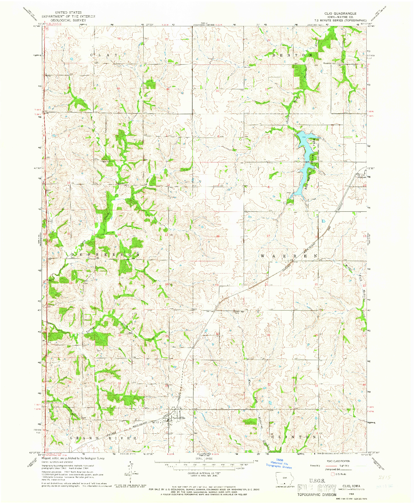 USGS 1:24000-SCALE QUADRANGLE FOR CLIO, IA 1964