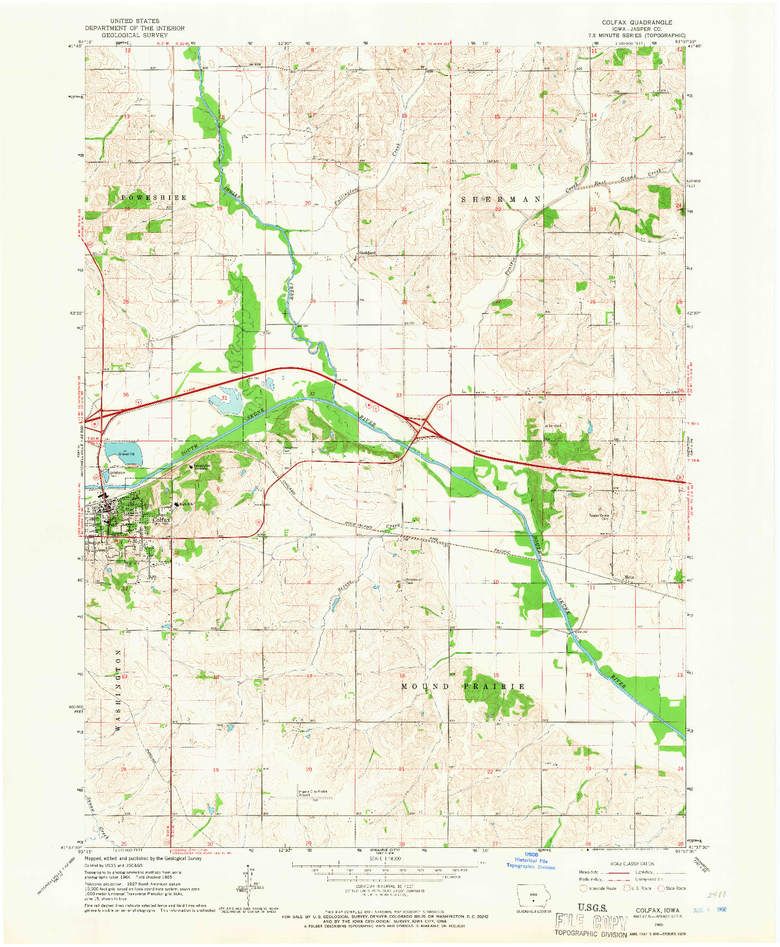 USGS 1:24000-SCALE QUADRANGLE FOR COLFAX, IA 1965