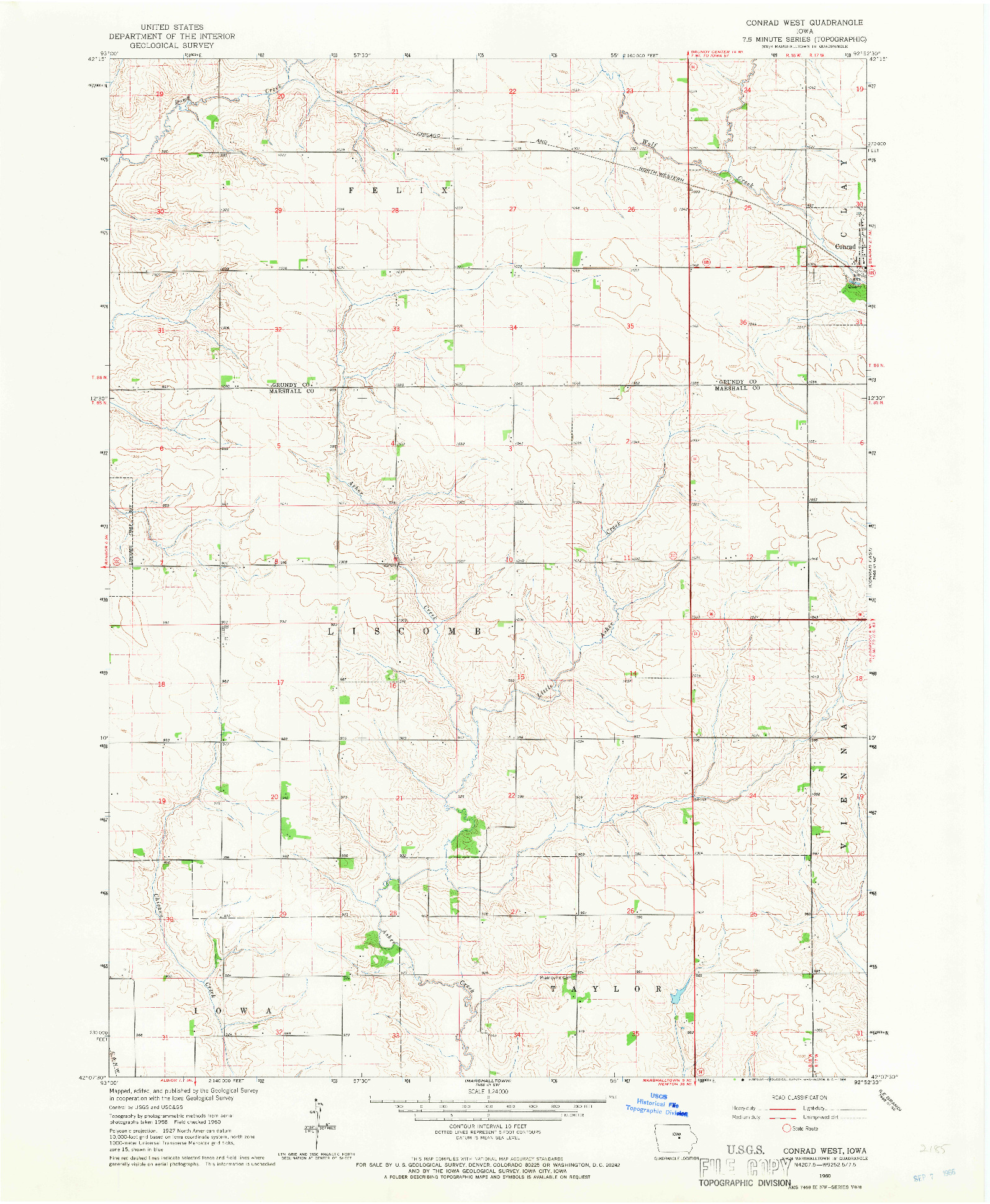 USGS 1:24000-SCALE QUADRANGLE FOR CONRAD WEST, IA 1960