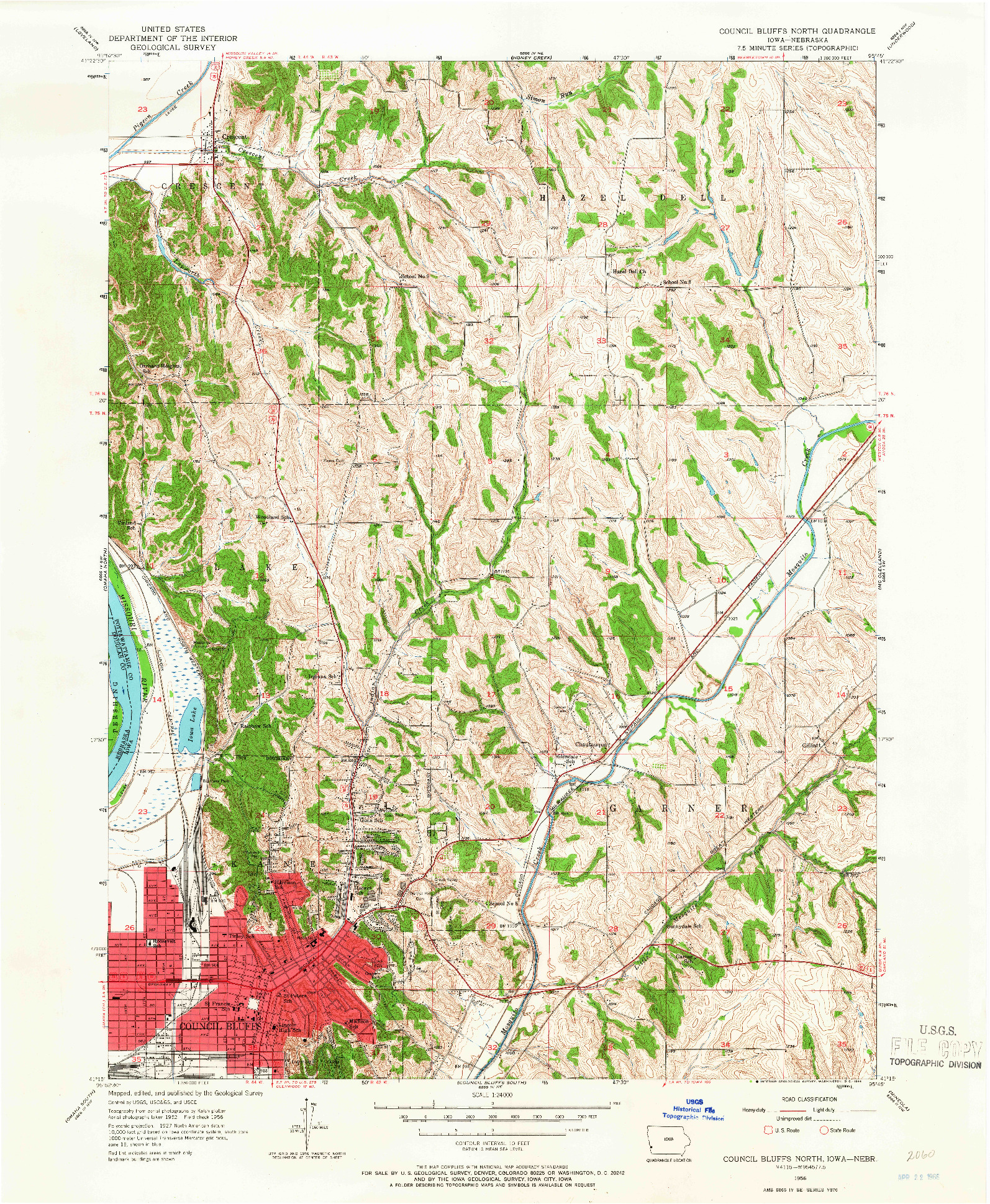 USGS 1:24000-SCALE QUADRANGLE FOR COUNCIL BLUFFS NORTH, IA 1956