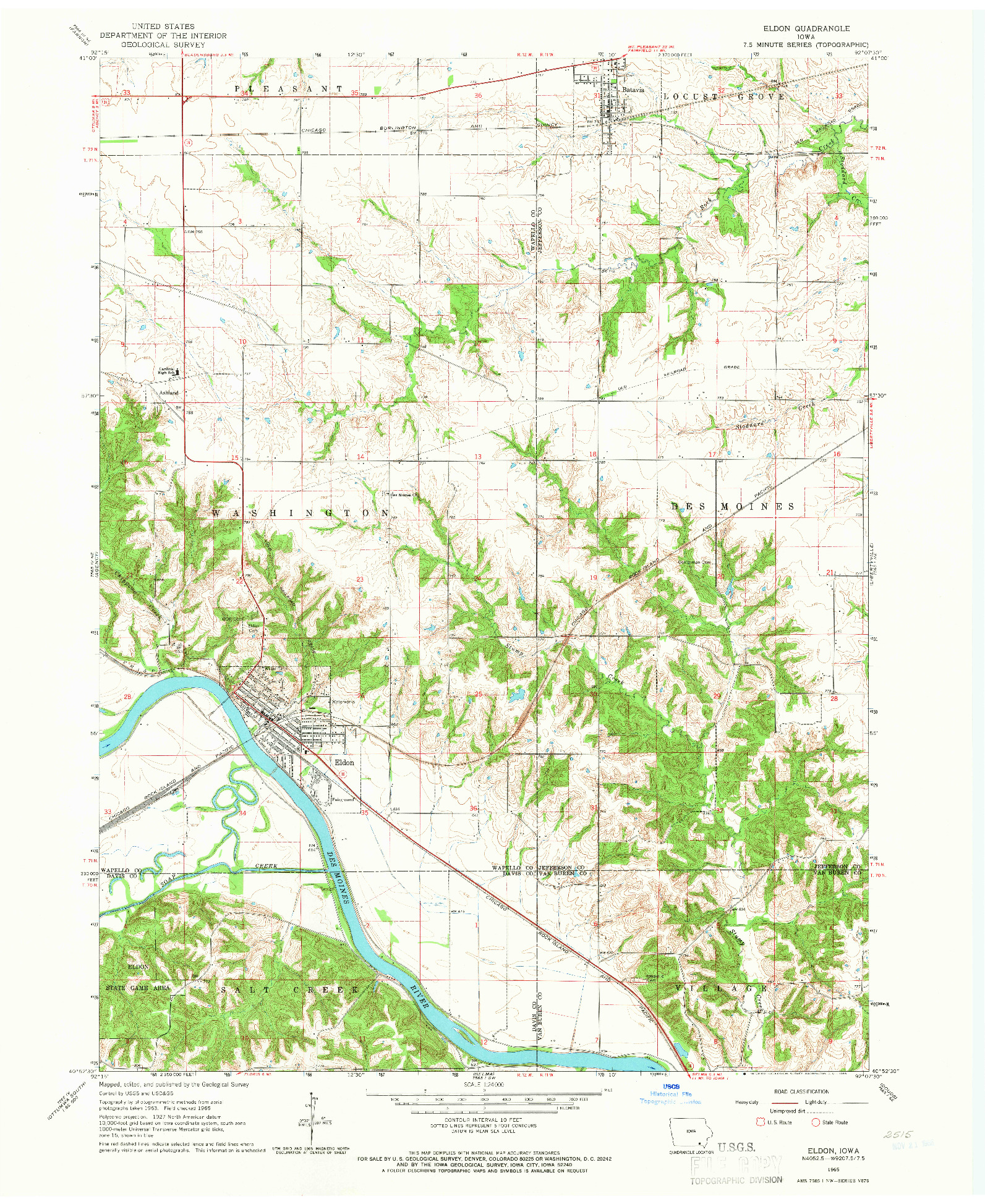 USGS 1:24000-SCALE QUADRANGLE FOR ELDON, IA 1965