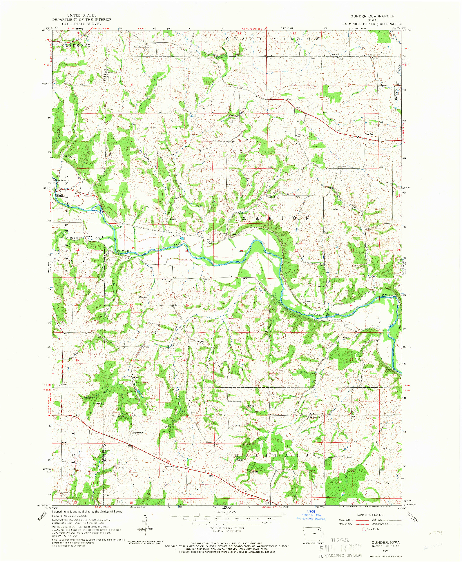 USGS 1:24000-SCALE QUADRANGLE FOR GUNDER, IA 1965