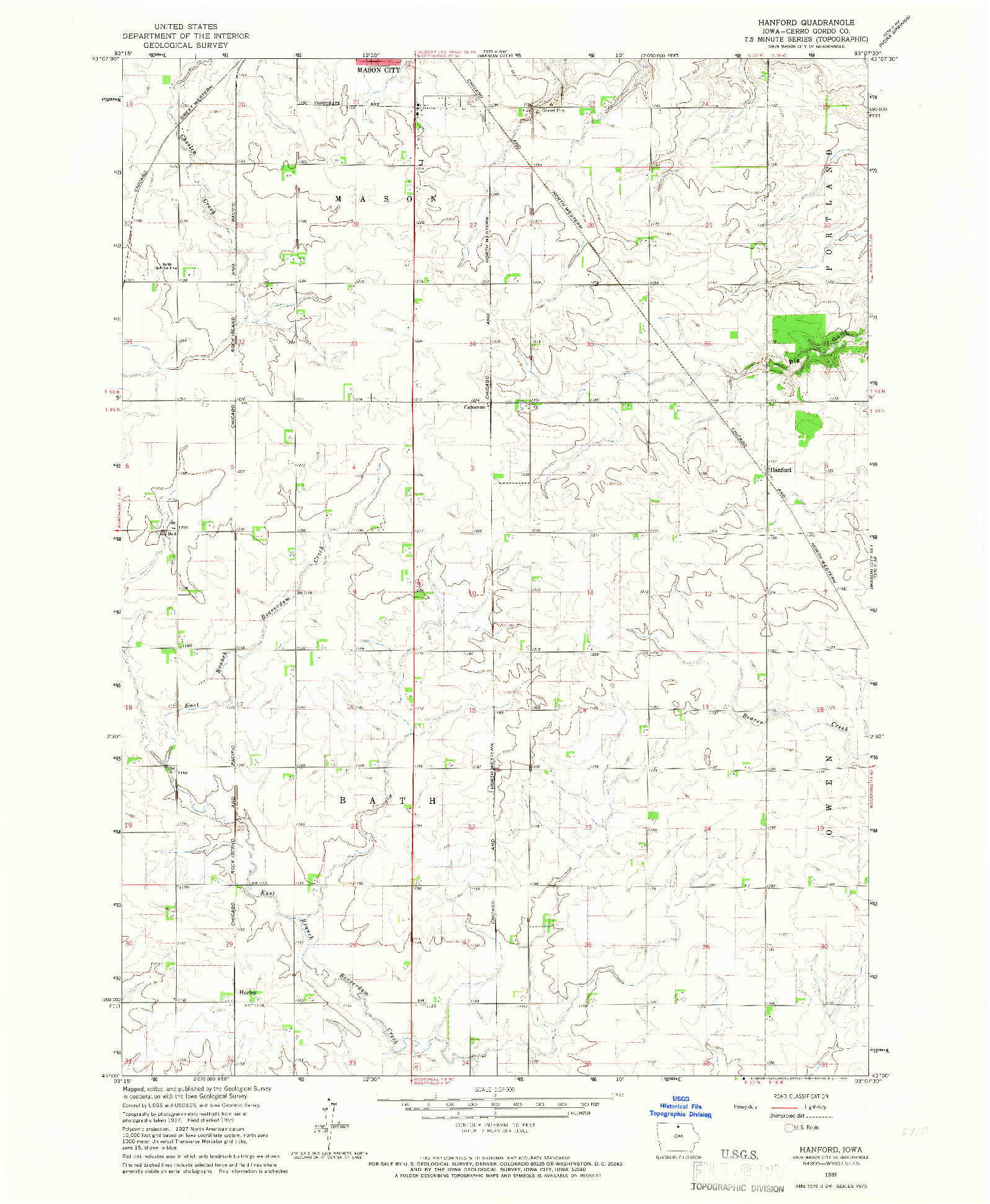 USGS 1:24000-SCALE QUADRANGLE FOR HANFORD, IA 1959