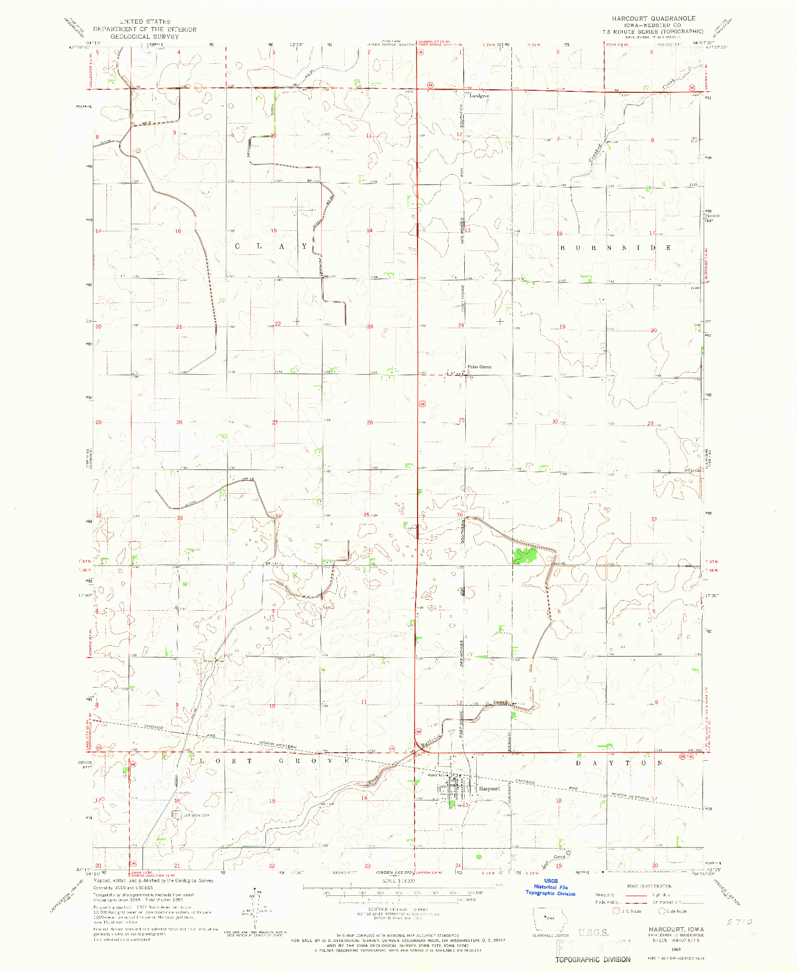 USGS 1:24000-SCALE QUADRANGLE FOR HARCOURT, IA 1965