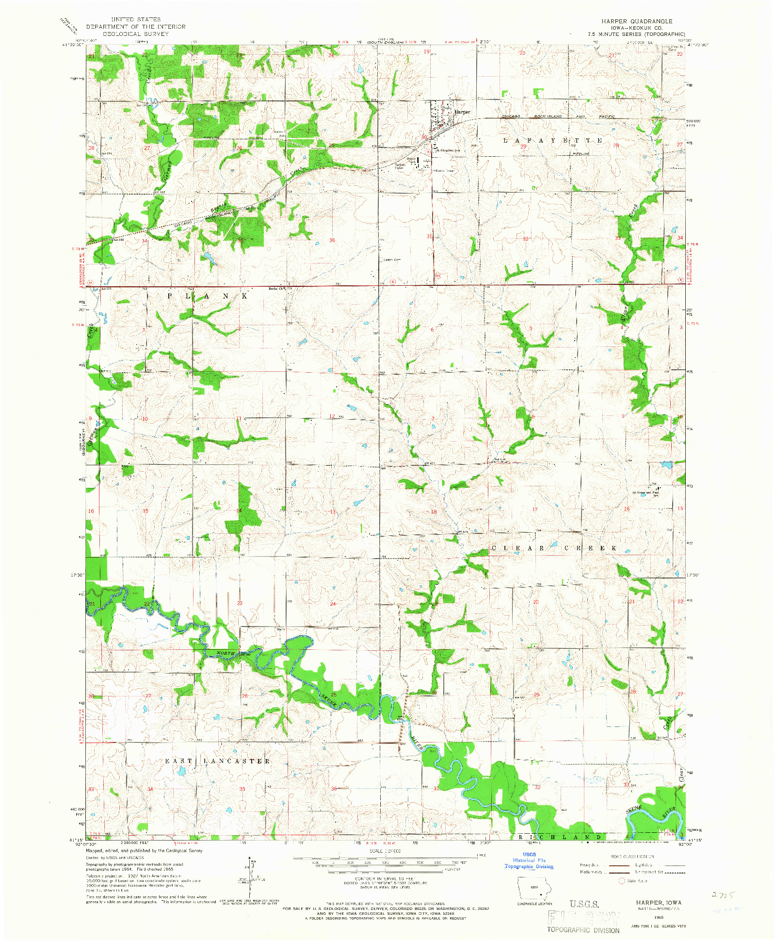 USGS 1:24000-SCALE QUADRANGLE FOR HARPER, IA 1965