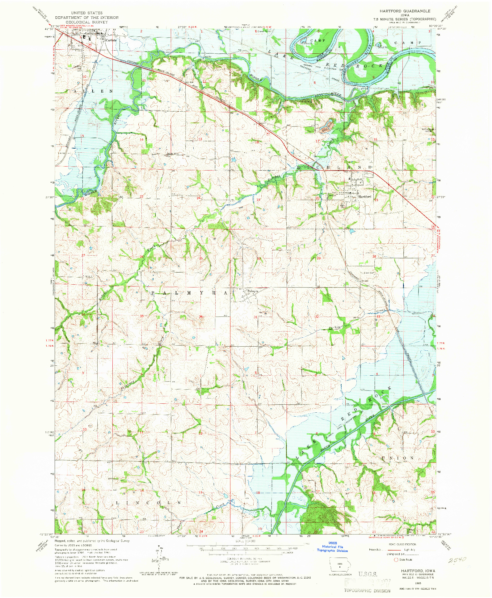 USGS 1:24000-SCALE QUADRANGLE FOR HARTFORD, IA 1965