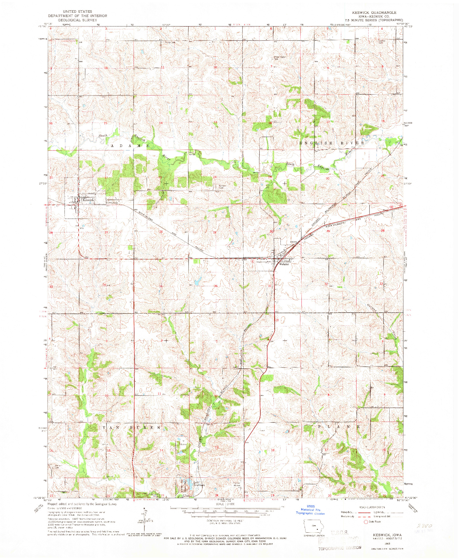 USGS 1:24000-SCALE QUADRANGLE FOR KESWICK, IA 1965