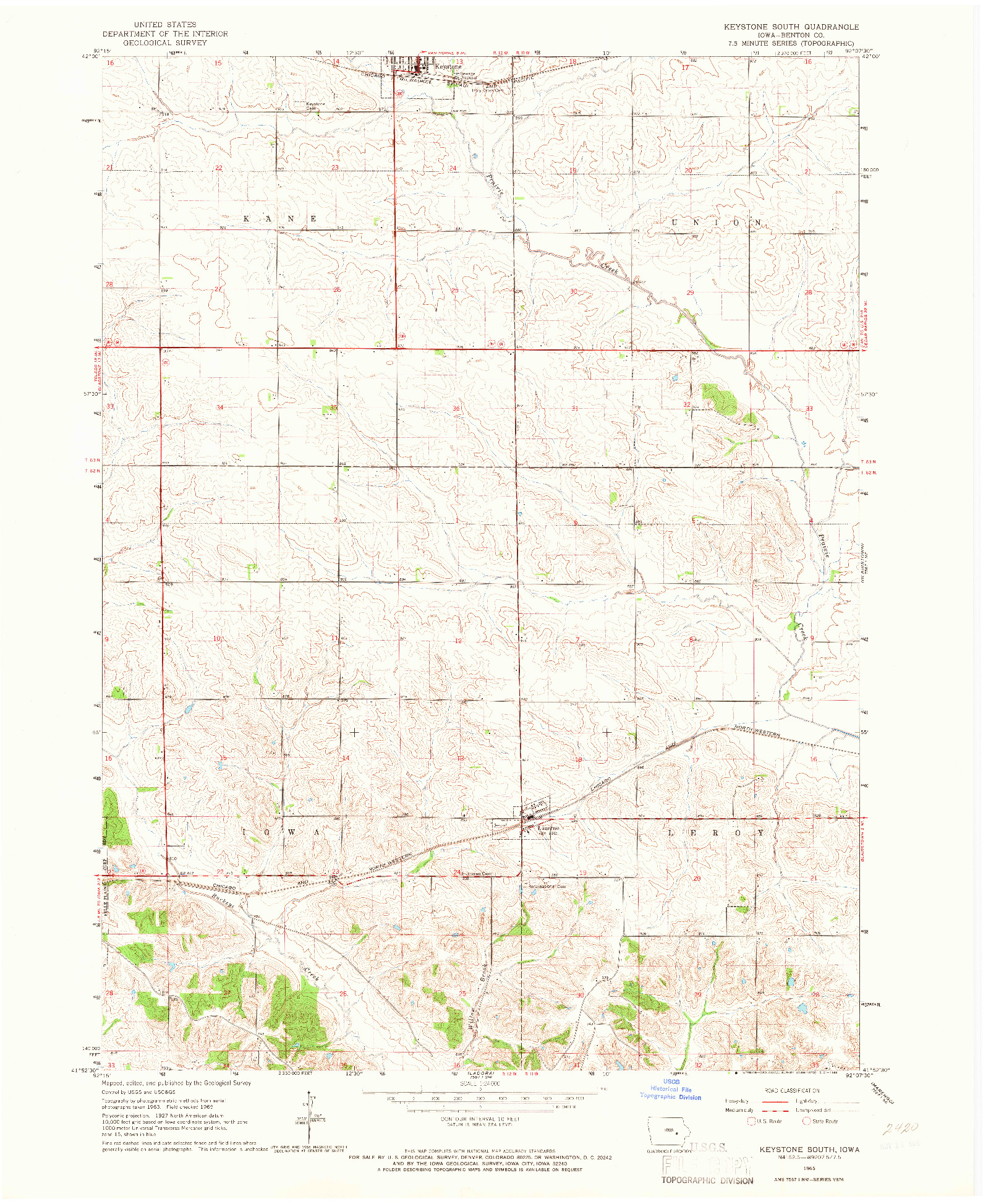 USGS 1:24000-SCALE QUADRANGLE FOR KEYSTONE SOUTH, IA 1965